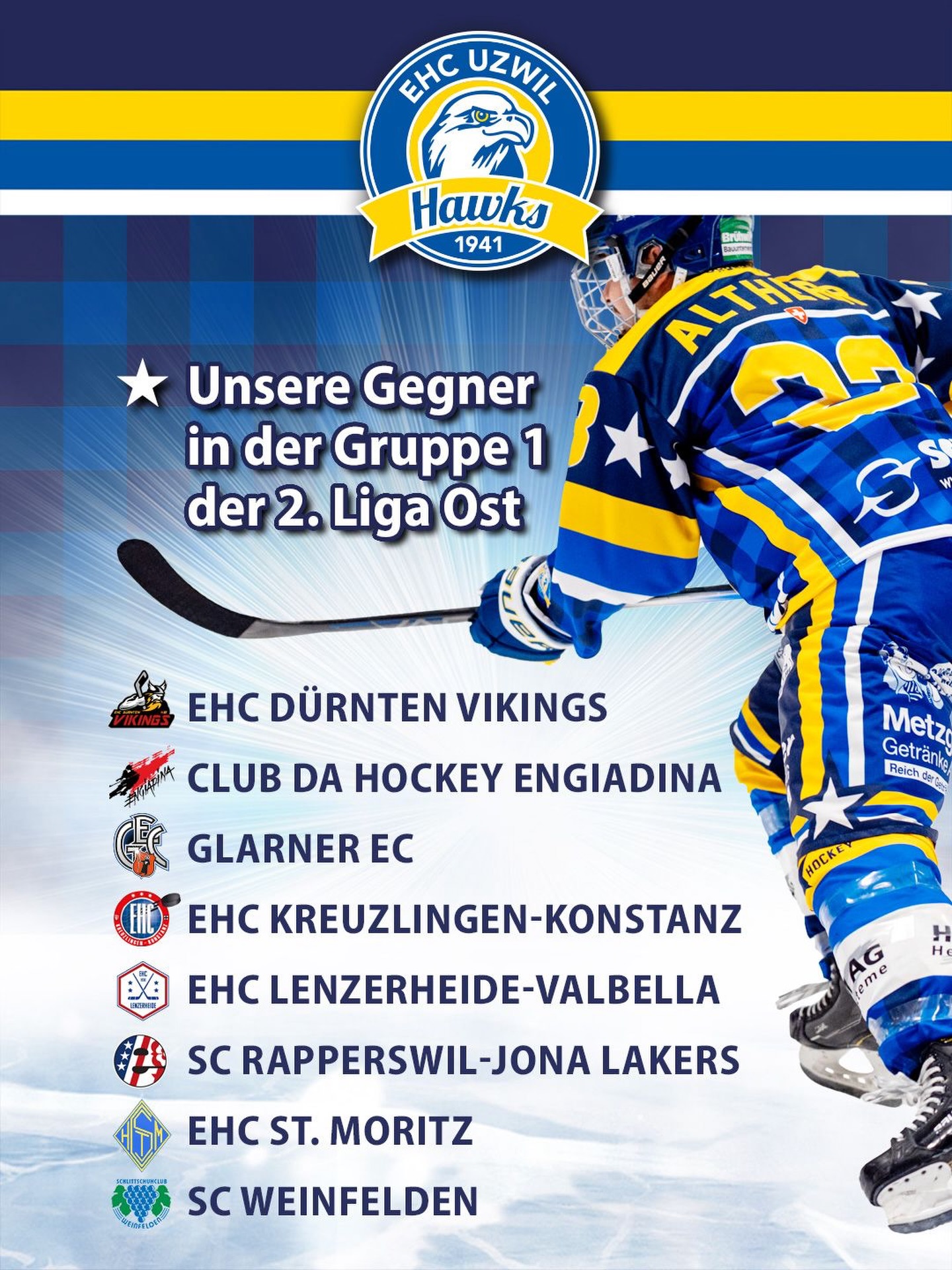 Die Gruppeneinteilung der 2. Liga Ost für die kommende Saison ist bereits bekannt: Sowohl in unserer Gruppe 1 als auch in der Gruppe 2 sind jeweils 9 Teams vertreten. Wir freuen uns besonders, dass die Dürnten Vikings nach einem Jahr Unterbruch wieder in unserer Gruppe spielen – diese Duelle waren stets besonders spannend! Ebenfalls erfreulich ist der leicht angepasste Modus der Qualifikationsphase: Nach der Regular Season wird neu eine Masterround ausgetragen. Dadurch erhöht sich die Anzahl der Qualifikationsspiele wieder, nachdem der National Cup weggefallen ist.
#ehcuzwil #ehcuzwilhawks #swissicehockey #vorfreude #isitoctoberyet