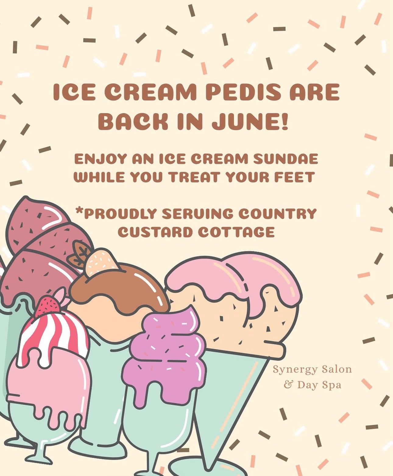 Indulge in a pedi that’s as sweet as summer. ☀️
Ice Cream Pedis return this June! 🍦✨
#pedicure #synergysalon #icecream