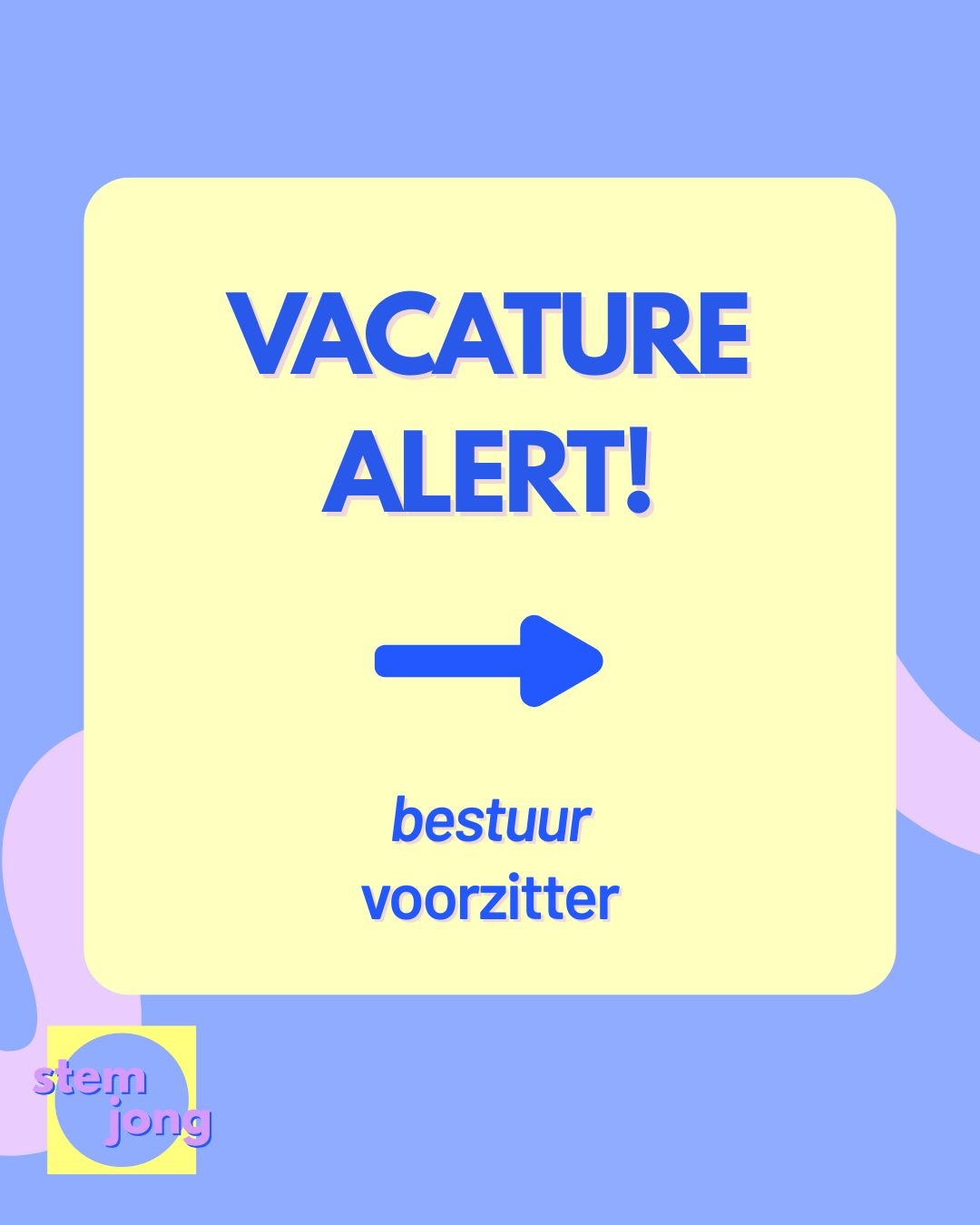 ๐ Vacature: voorzitter bestuur bij Stem Jong ๐
Herken jij jezelf ook niet in de politiek? Of wil je je goede voornemen om echt impact te maken naast je studie of baan waarmaken? Help mee om de stem van jongeren te laten horen in de politiek ๐ฃ
Wij zijn op zoek naar de volgende voorzitter van onze stichting die aan de slag gaat met strategie, woordvoering en onze organisatie.
De rol kent vaste verantwoordelijkheden, maar we kijken ook naar wat jij kunt en wilt leren. We zoeken iemand jonger dan 30 jaar die minimaal twee jaar betrokken blijft. Bestuurlijke ervaring is geen vereiste; oprechte motivatie voor maatschappelijke impact wel.
โฐ Deadline vacature: zondag 7 juni
Enthousiast geworden om te helpen? Laat het ons weten!
#vrijwilligerswerk #politiekwerk #vacaturebestuur #jongerenorganisatie #jongenbetrokken