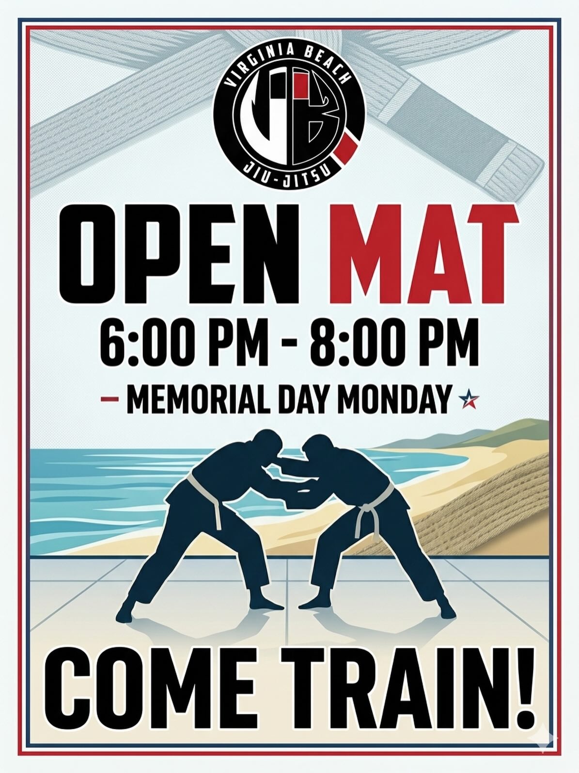 We will be CLOSED on Memorial Day Monday BUT we will have open mat with professor Johnny Law from 6-8pm! COME TRAIN! 🇺🇸🇺🇸🇺🇸