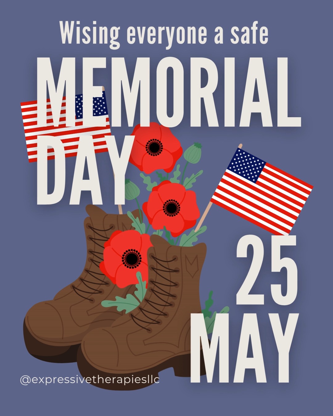 Wishing everyone a happy and safe Memorial Day from Expressive Therapies! Take time to thank a veteran in your life today.
Our offices are closed in observance of the holiday and we will reopen tomorrow, May 26th.
#expressivetherapiesllc #MemorialDay2026 #militarymentalhealth