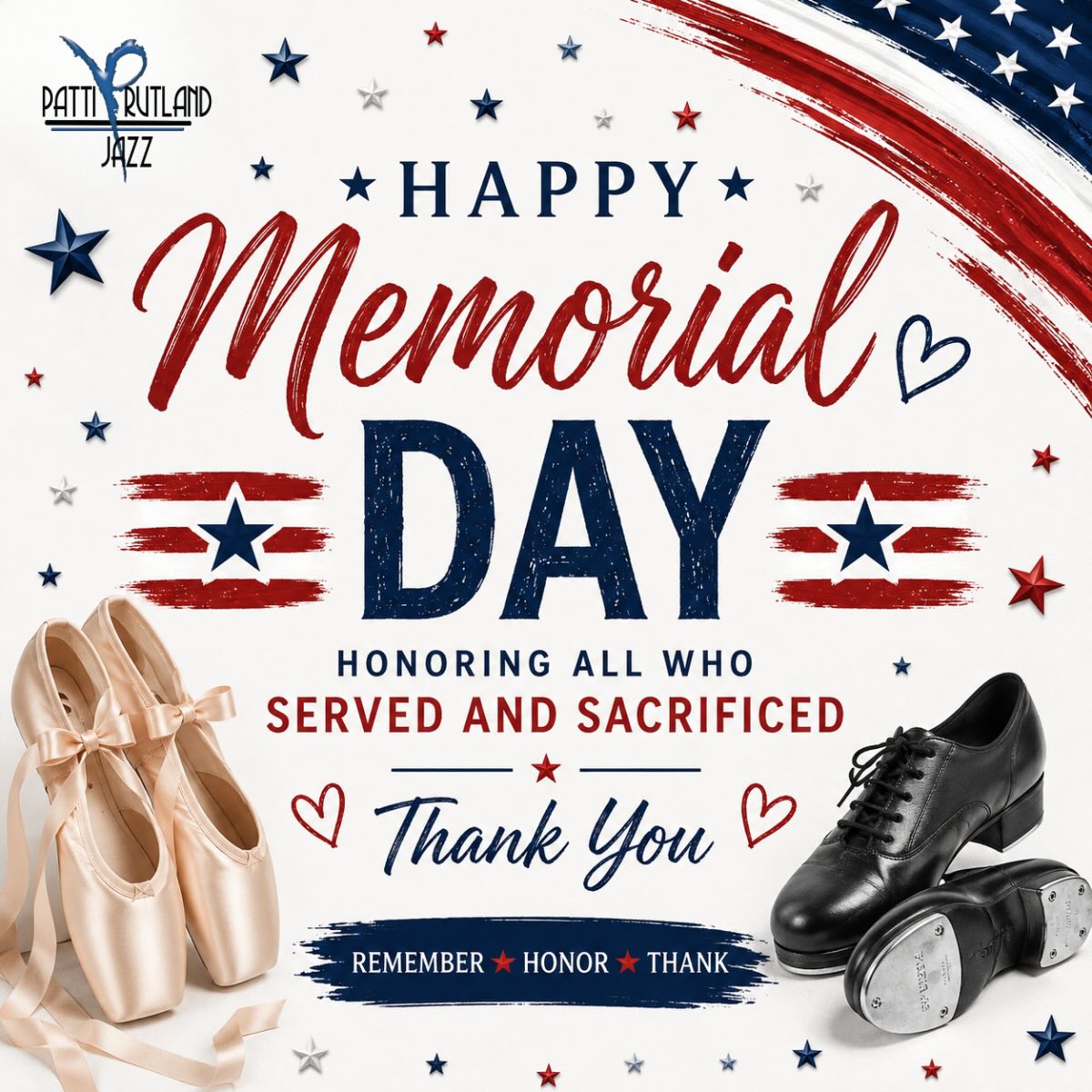Today we remember and honor the brave men and women who gave everything for our country.
We are so thankful for the freedoms we enjoy because of their sacrifice. From our PRJ family to yours, we wish everyone a safe and meaningful Memorial Day.
❤️🤍💙
#MemorialDay #RememberAndHonor #ThankYouForYourService #PattiRutlandJazz #PRJ4Ever