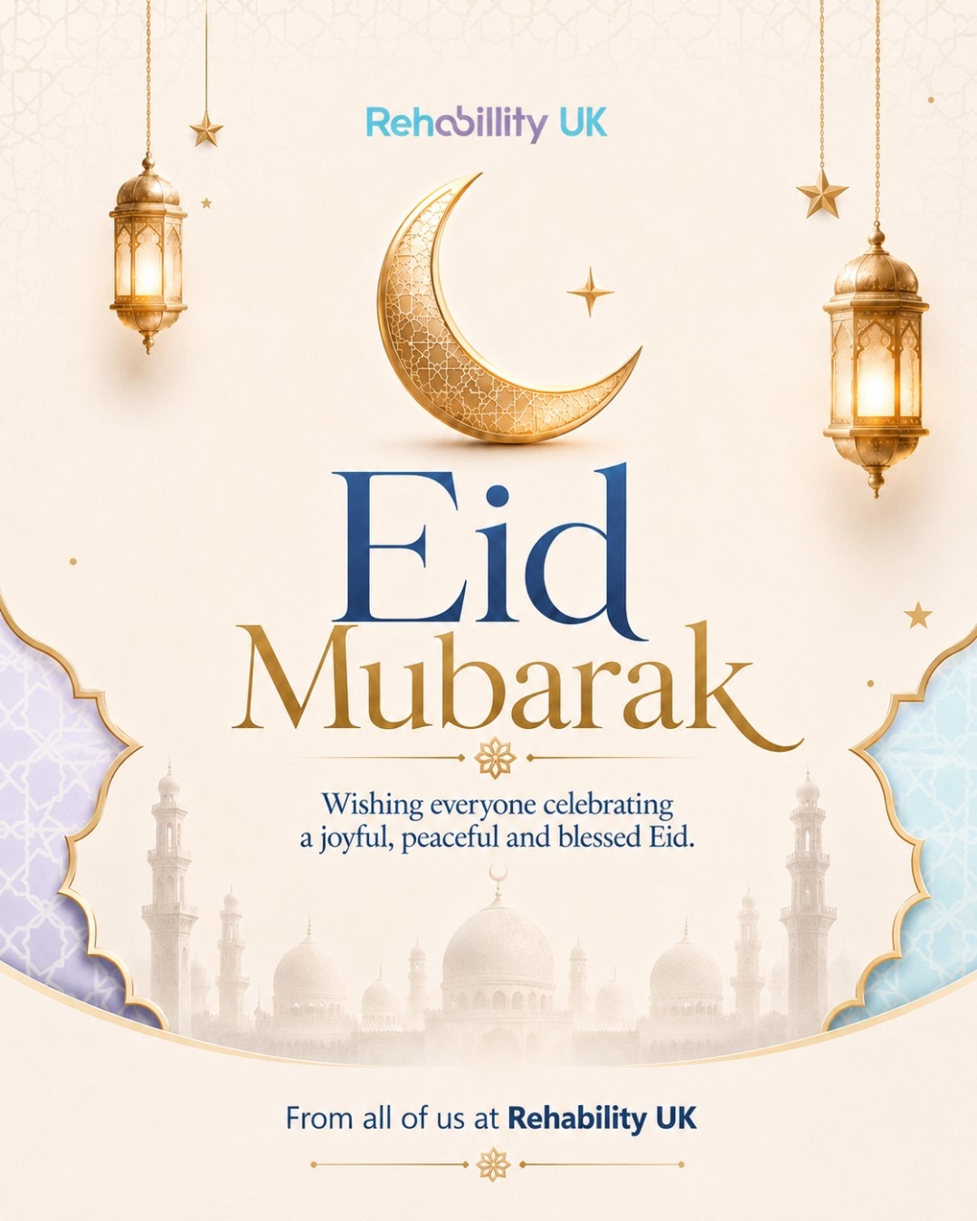 Eid Mubarak 🌙✨
Wishing everyone celebrating a joyful, peaceful and blessed Eid.
From all of us at Rehability UK, we hope this special time brings warmth, reflection, togetherness and happiness to you and your loved ones.
#EidMubarak #RehabilityUK #Eid
