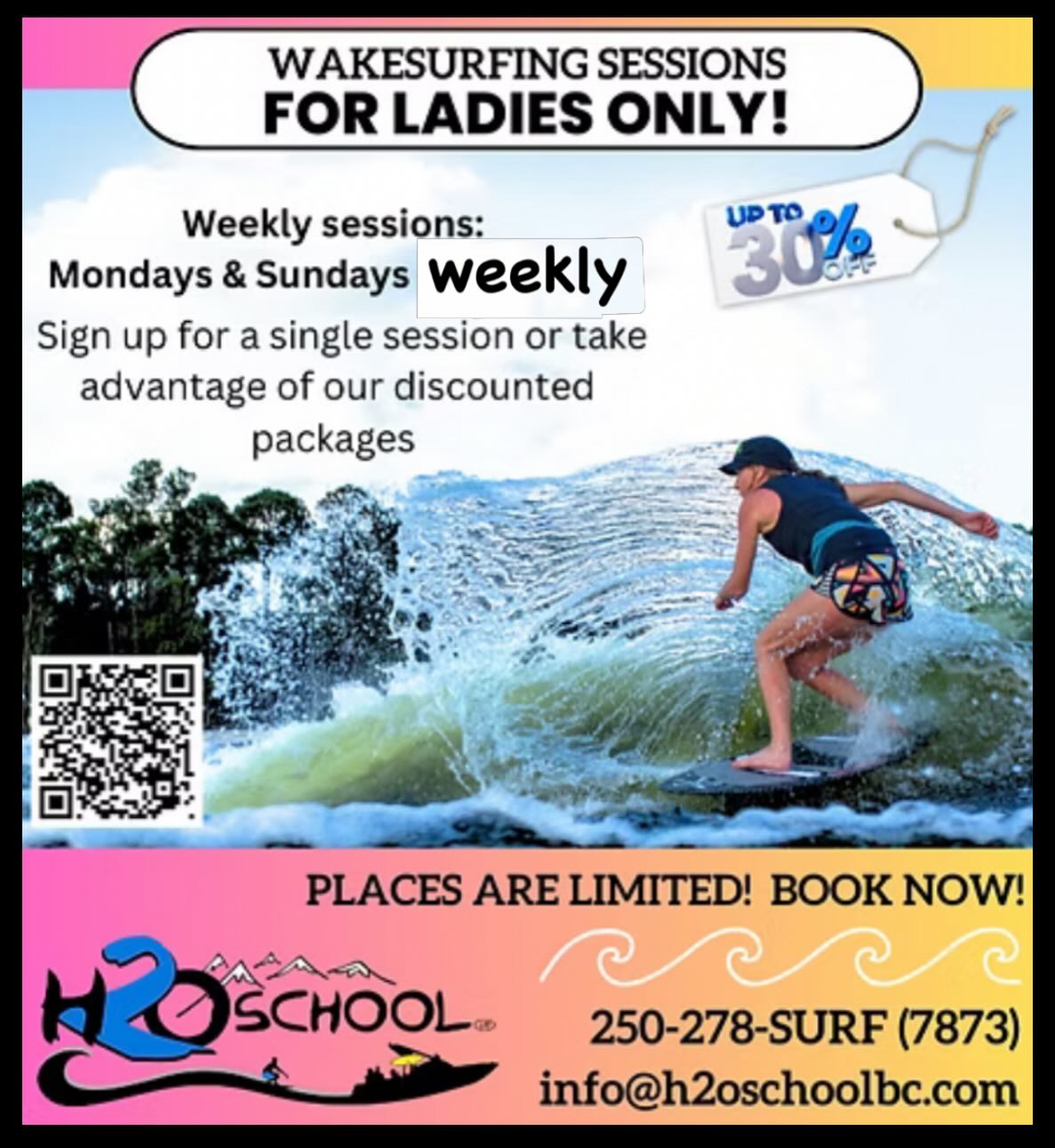 Ladies-only sessions are back for 2026! ๐โโ๏ธ๐
New this year: we are adding the option of 30 or 45 minutes sessions! We still have a lot of openings for Sunday mornings, but since our Mondays night are filling up fast, we may also add Thursday nights to the list! Donโt wait, BOOK NOW! โ๏ธ250-278-SURF(7873)