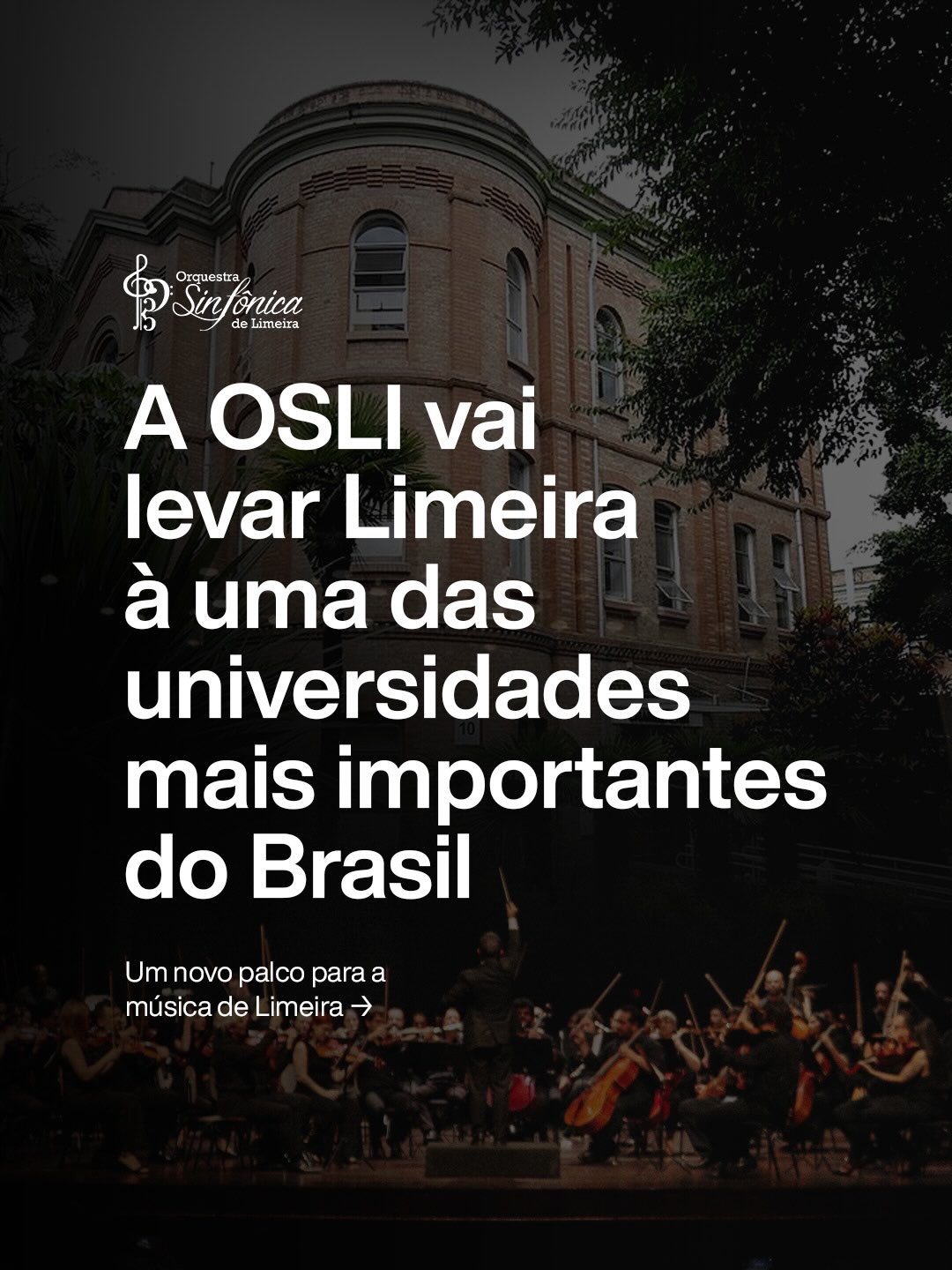 A música de Limeira segue alcançando novos palcos 🎻 Nesta quarta-feira, a Orquestra Sinfônica de Limeira se apresenta na Universidade Presbiteriana Mackenzie, em São Paulo, ao lado do maestro Parcival Módolo e do Coro Universitário Mackenzie, interpretando obras de Johannes Brahms e Anton Bruckner.
Este convite representa o reconhecimento de uma trajetória construída ao longo de décadas pela música, pela educação e pela cultura em nossa cidade.
A OSLI segue levando o nome de Limeira para novos públicos e reafirmando a força da música de concerto produzida aqui.
#OSLI2026