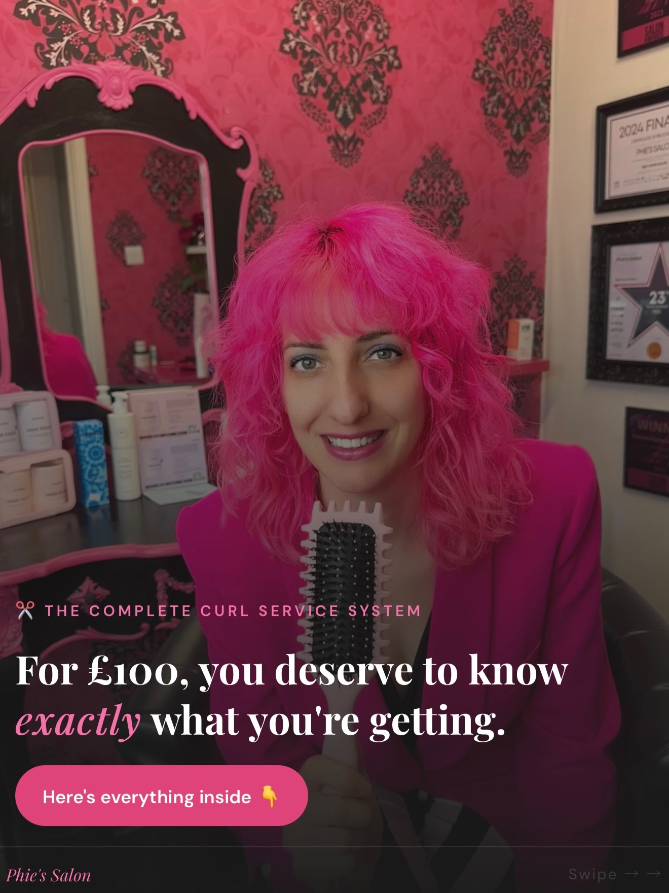 Everything you get inside The Complete Curl Service System
laid out so you know exactly what your £100 is buying. Instant access, lifetime support, two full curly cut techniques, and the WhatsApp group for when you need a second opinion mid-client.
grab the link in my bio 💛
#curlyhairstylist #curlspecialist #hairstylisteducation #curlyhaireducation #saloneducation
