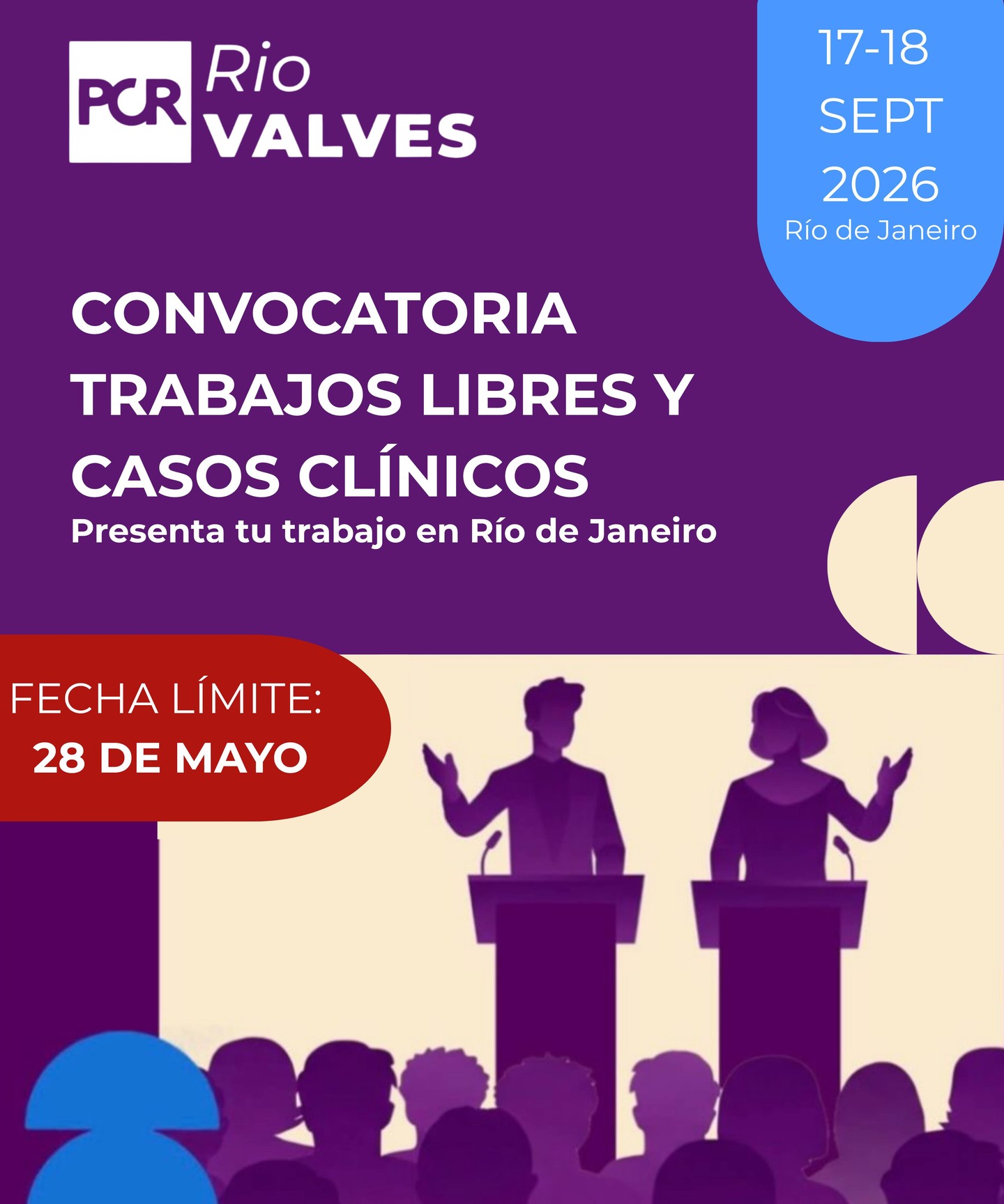 PCR Rio Valves 2026 abre la convocatoria para abstracts y clinical cases. Una oportunidad para presentar tu trabajo, intercambiar conocimiento y conectar con líderes de la cardiología intervencionista. 🫀✨
📍 Río de Janeiro
📅 17–18 Sept 2026
⏳ Deadline: 28 de mayo
Sube tu trabajo aquí: https://www.pcronline.com/Courses/PCR-Rio-Valves/call-for-submissions
¡No dejes pasar la oportunidad de compartir tu experiencia con la comunidad global!
#PCRRioValves #ClinicalCases #Abstracts #Cardiology #StructuralHeartDisease #InterventionalCardiology #Cardiologia #CardiologiaIntervencionista #HeartTeam #MedicalEducation #CardioCommunity