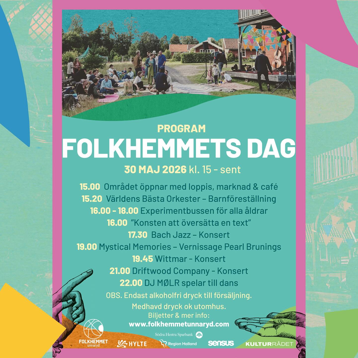 Nu närmar det sig med stormsteg! Kultur och gemenskap för alla åldrar på Folkhemmets dag. Och solsken på det, eller vad säger ni?
Här kommer det detaljerade programmet för dagen. Med reservation för vissa justeringar.
Hjärtligt välkomna, stora och små!
#folkhemmetsdag #endagsfestival #kulturpålandsbygden #kulturihylte #kulturpålandet #kulturbygdenunnaryd
