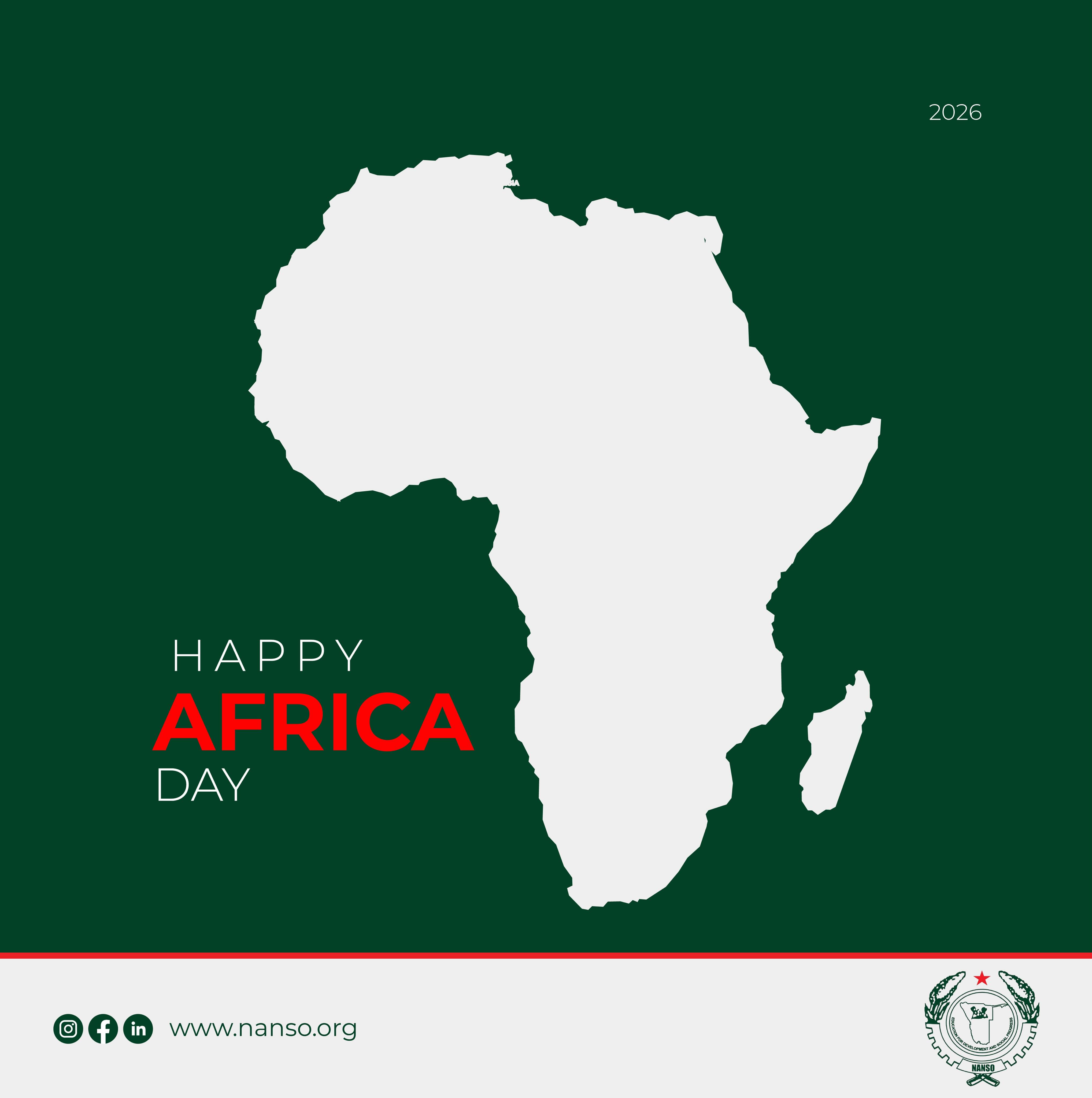Happy Africa Day! 🌍
Today we celebrate the heartbeat of the continent; its people, its strength, its unity, and its boundless potential. Africa Day is a reminder of the shared dream that has carried our people through struggle and triumph alike.
Namibia stands as a proud child of Pan-Africanism, nurtured by the African spirit. As NANSO, we recommit ourselves to that dream; an Africa united, free, and unstoppable. 💚✊🏽