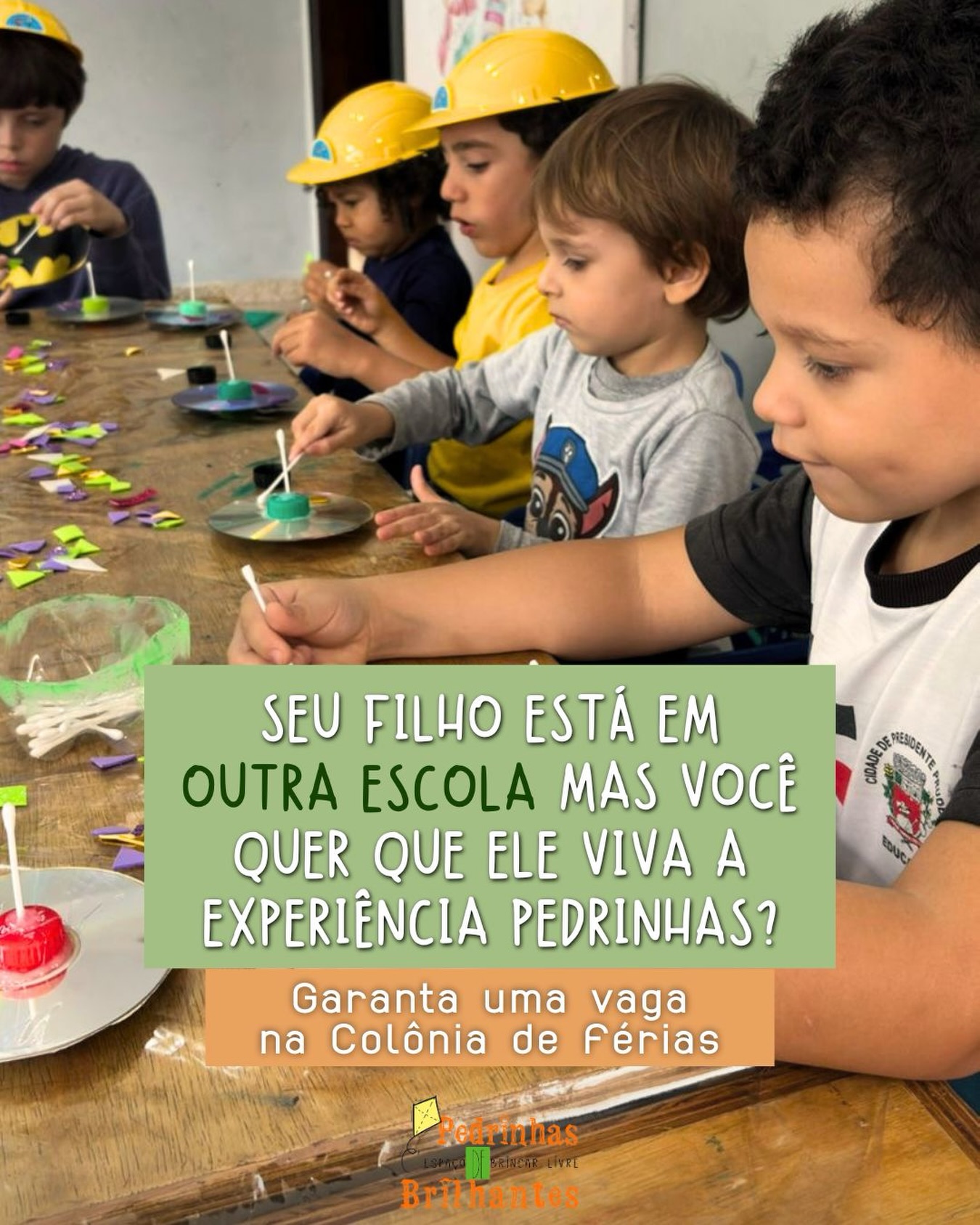 Mesmo que seu filho estude em outra escola, ele também pode viver a experiência Pedrinhas 💛
Nossa Colônia de Férias é um espaço cheio de brincadeiras, vivências, criatividade, movimento e muito acolhimento. Tudo pensado para que as crianças aproveitem as férias de forma leve, divertida e significativa.
Em breve mais informações...
📲18 98165-4179 (link na Bio)
📍Rua: Nilza Peretti, 60. Jardim das Rosas - Presidente Prudente/SP
#filhos #casadebrincar #presidenteprudentesp