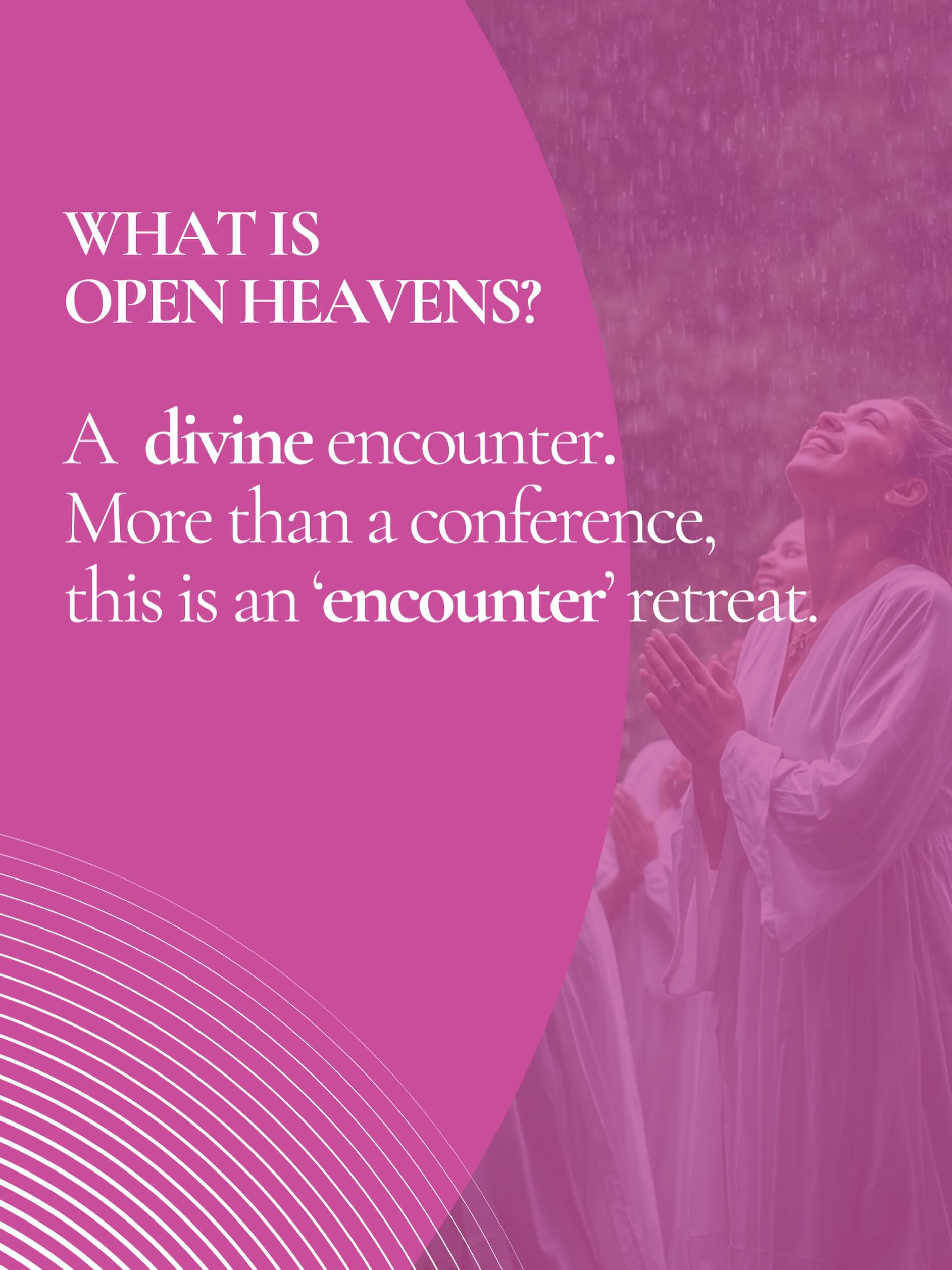 What is open heavens?
For more than 20 years, Daughters of Destiny retreats have been a powerful time away where women experience divine encounters. For clarity, these moments produce miracles and transform lives. It’s what happens when we pray to our Heavenly Father, who in return, visits us tangibly.
Sometimes that’s what it takes- taking time out to focus one on one with Our Lord and Saviour Jesus Christ. These moments of encounter is another example of open heavens. #OpenHeavens #DoD26 #DaughtersofDestiny #womenempowerment