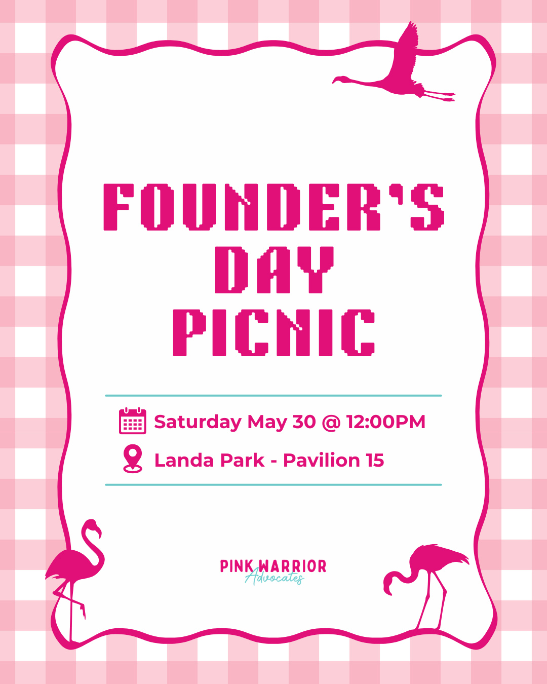 Join us THIS Saturday for our Founder’s Day Picnic! 🦩☀️💗
We’re excited to celebrate the amazing community that makes Pink Warrior Advocates possible, including our volunteers, donors, sponsors, board members, warriors, and families. This special day is all about saying THANK YOU, celebrating together, and kicking off summer with the people who help us serve our mission all year long.
Founder’s Day is held around June 4th in honor of our founder, Jen Reynolds, whose vision and heart continue to inspire everything we do.
📍 Landa Park
🗓️ Saturday, May 30th
⏰ 12:00 PM
We can’t wait to celebrate with you! #PinkWarriorAdvocates #FoundersDay #FlockBreastCancer