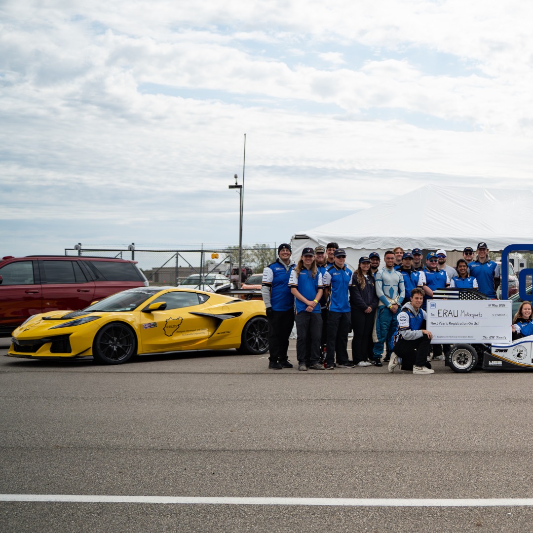 This year at competition we were honored to be recognized with the General Motors Excellence in Technical Innovation Award!
A huge thank you to General Motors for selecting ERAU Motorsports for this award and recognizing the passion, innovation, and dedication behind ER-X!
GM’s challenge was centered around redefining what it means to be an FSAE team through innovation, attention to detail, sustainability, and putting people at the center of the program. These are values that our team works toward every single day. From designing and manufacturing our 10th car during Embry-Riddle’s Centennial year to the countless late nights in the lab, this achievement represents the hard work of every member who helped bring ER-X to life.
Thank you again to GM for this incredible recognition! We’re proud to represent the values you have set forth and we are excited to keep pushing innovation forward!
#ERAUMotorsports #FormulaSAE #GM #TechnicalInnovation #EmbryRiddle #ERX