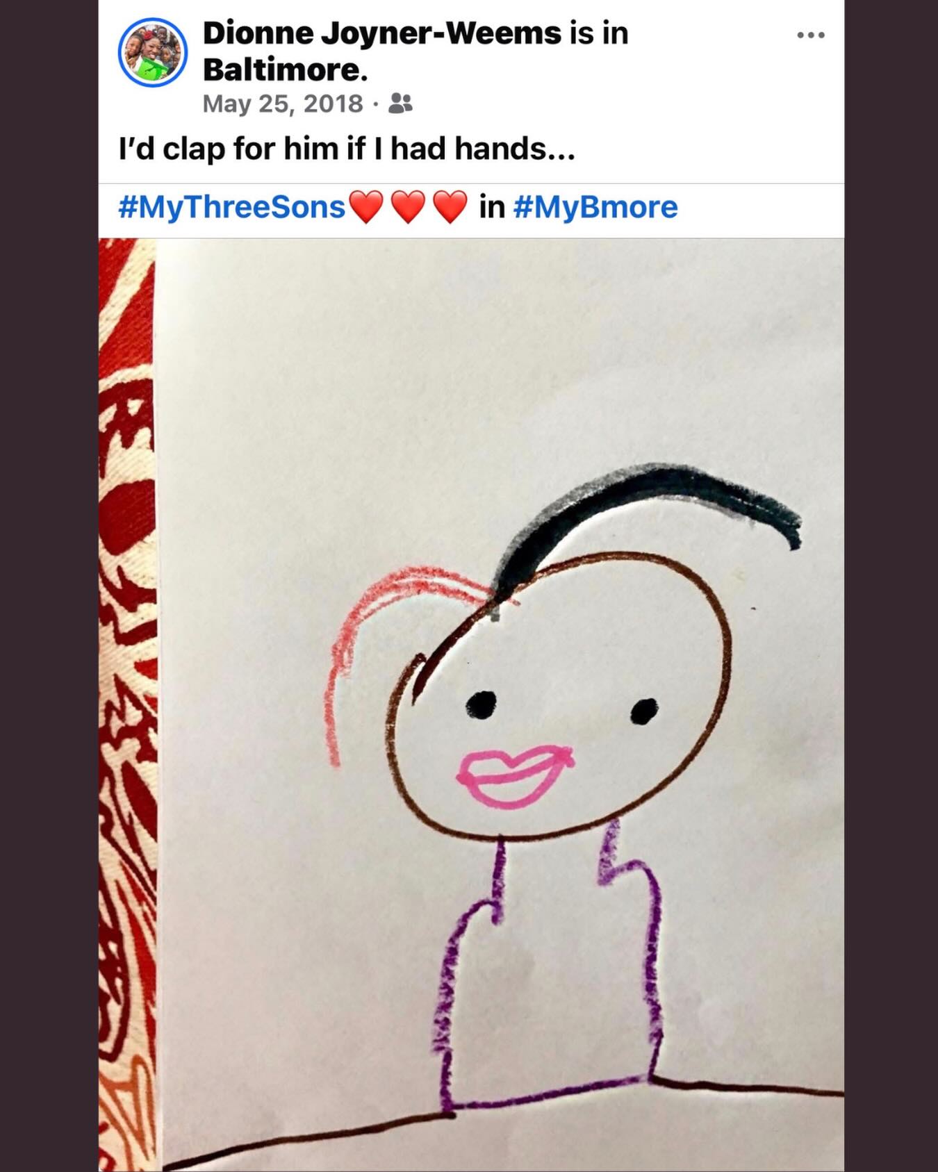 8 years later my oldest explained to me the hands are implied by the shoulders.
Whatever that means….
#myoldest
#oncehewas6yearsold
#dionnejoynerweems
#thatpart
#mybmore