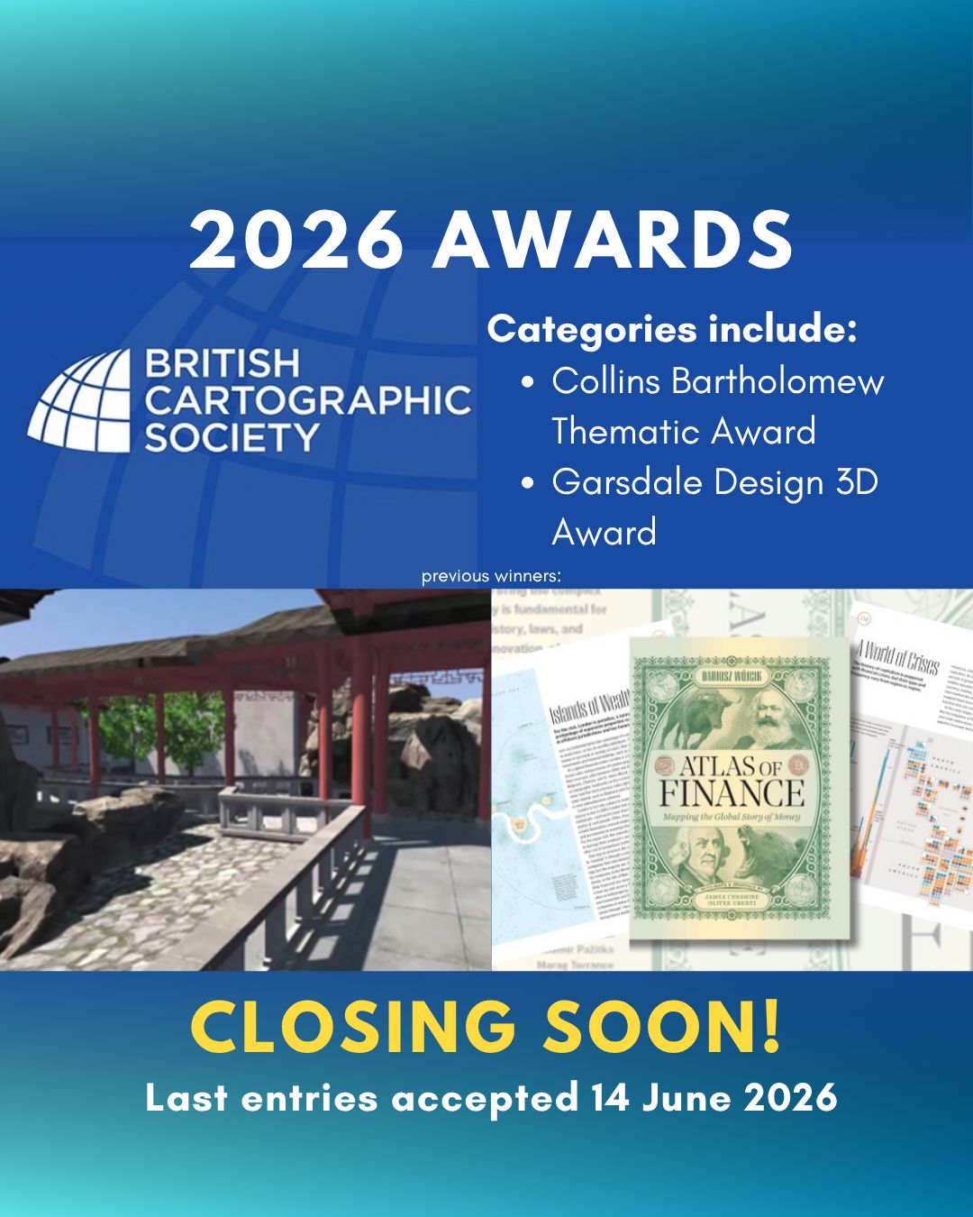 🏆 BCS Awards 2026 🏆
Could you be the next winner of the Collins Bartholomew Thematic Map Award or the Garsdale Design 3D Map Award?
Get your entries in asap before 14th June!
https://lnkd.in/d867AMC