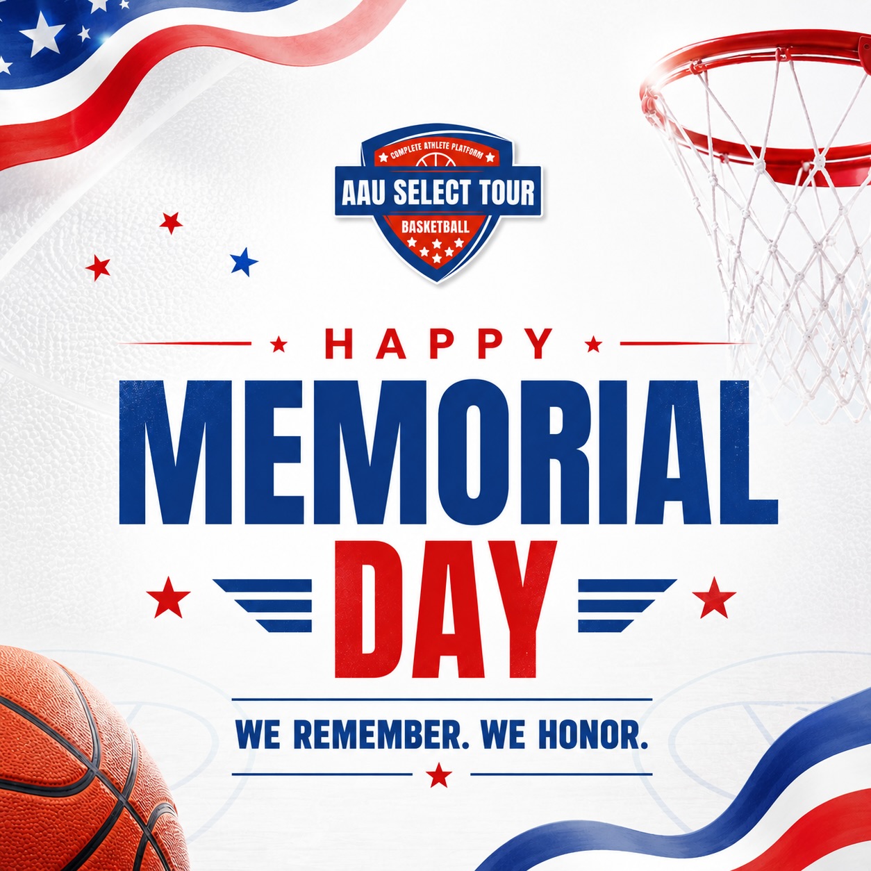 🇺🇸 Happy Memorial Day from AAU Select Tour Basketball.
.
We remember.
We honor.
We never forget.
🏀🇺🇸
#AAUSelectTour #MemorialDay #YouthBasketball #WeRemember #WeHonor AAUBasketball