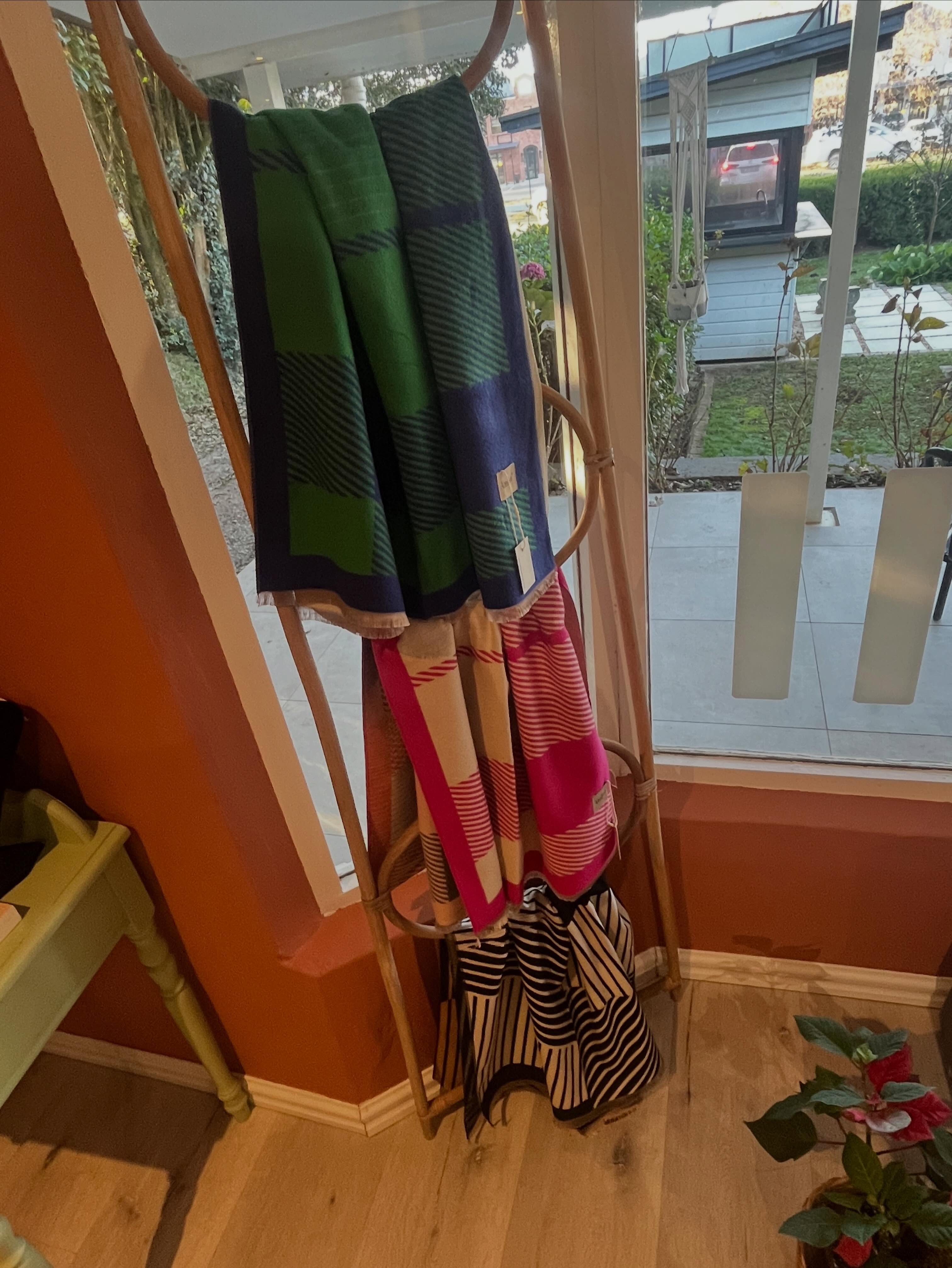 So proud to stock the most beautiful @ateljeelifestyle scarfs at our shop. Come in and have a look and style them with one of our preloved coats or jackets for a whole new look.