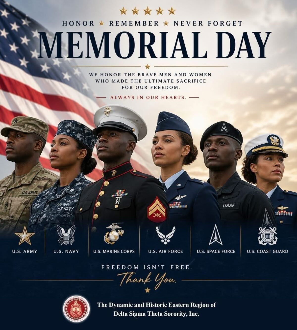 #Repost @easternregdst
Today we pause to honor and remember the brave men and women who made the ultimate sacrifice in service to our country.
Their courage, dedication, and selflessness will never be forgotten.
We remain forever grateful for their service and their legacy.
#DST1913 #EasternRegionDST #TheEAST #DSTEasternRegion