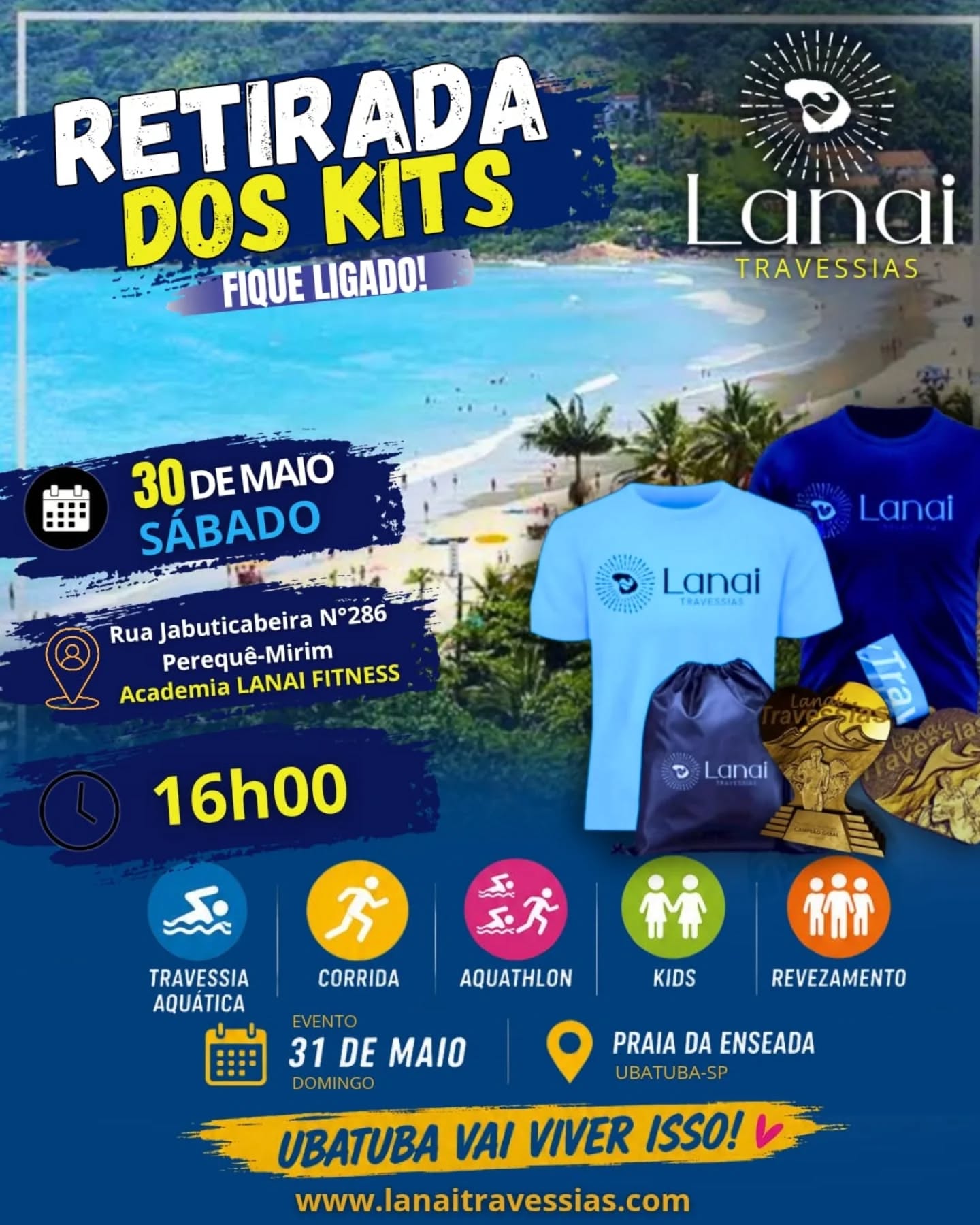 Entrega de kits no sábado na Lanai Fitness!!
Ainda tenho os últimos chips! Vagas limitadas 🩵🏆
Dia 31 a Enseada vai receber um mar de nadadores e corredores em sua Travessia .
Espero vcs!!
Lanaitravessias.com