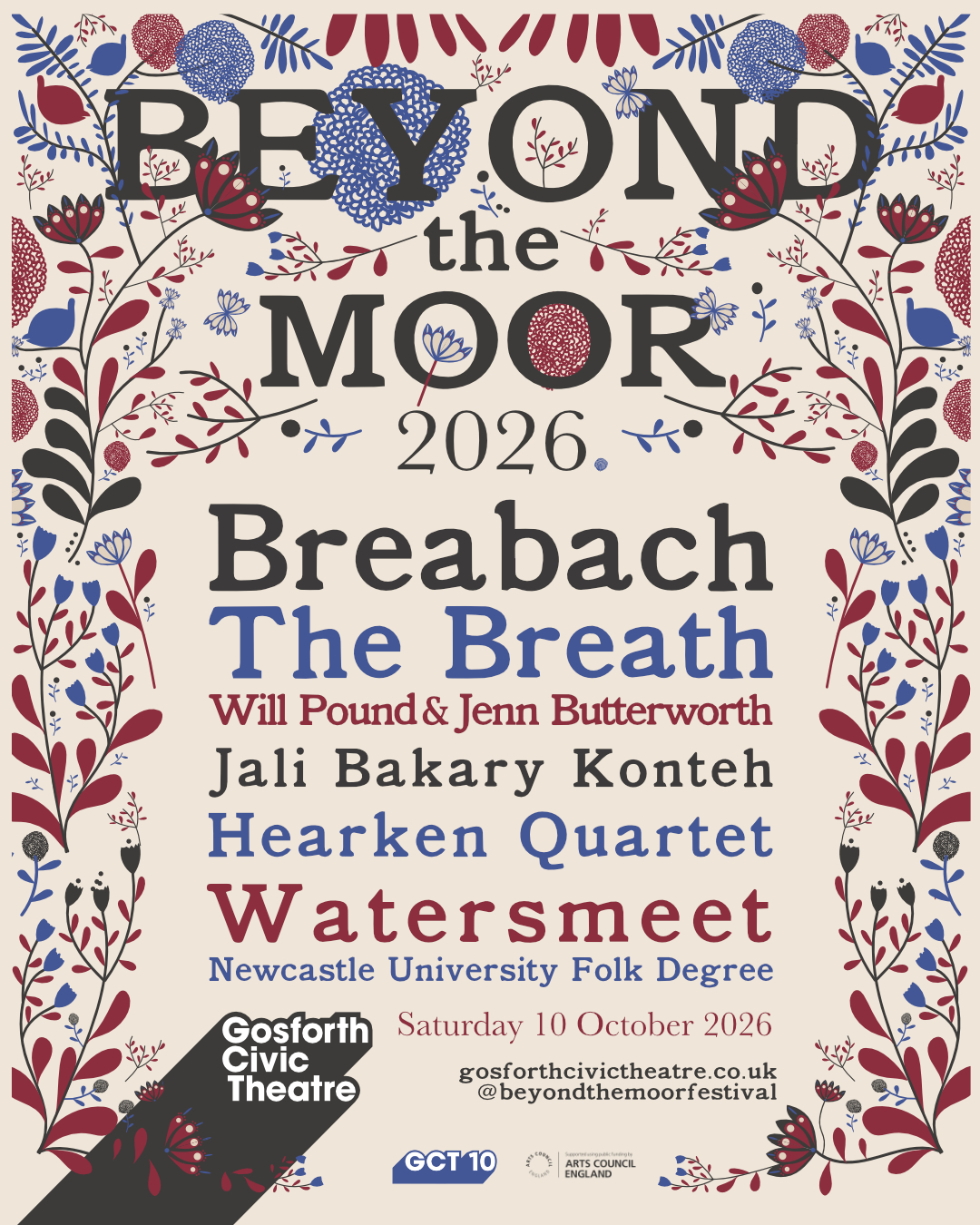 🚨 Beyond the Moor 2026 lineup announced 🌱🍂
Joining us this year are the incredible Breabach, The Breath, Will Pound & Jenn Butterworth, Jali Bakary Konteh, Hearken Quartet, Watersmeet, and a dedicated Newcastle University Folk Degree platform in our studio.
Beyond the Moor is one of the most intimate festivals of live music around, where we showcase the best in local and national musicians playing contemporary, alternative and traditional folk and roots music, in our 200-seat Theatre and 60 cap Studio.
Early bird tickets on general sale on Monday 8 June, 10am - buy before 2nd July and save £10!
GCT Champions and Trailblazers get priority access from Friday 5 June, 10am.
#BeyondtheMoor #Folk #Newcastle #Gosforth #FolkFestival