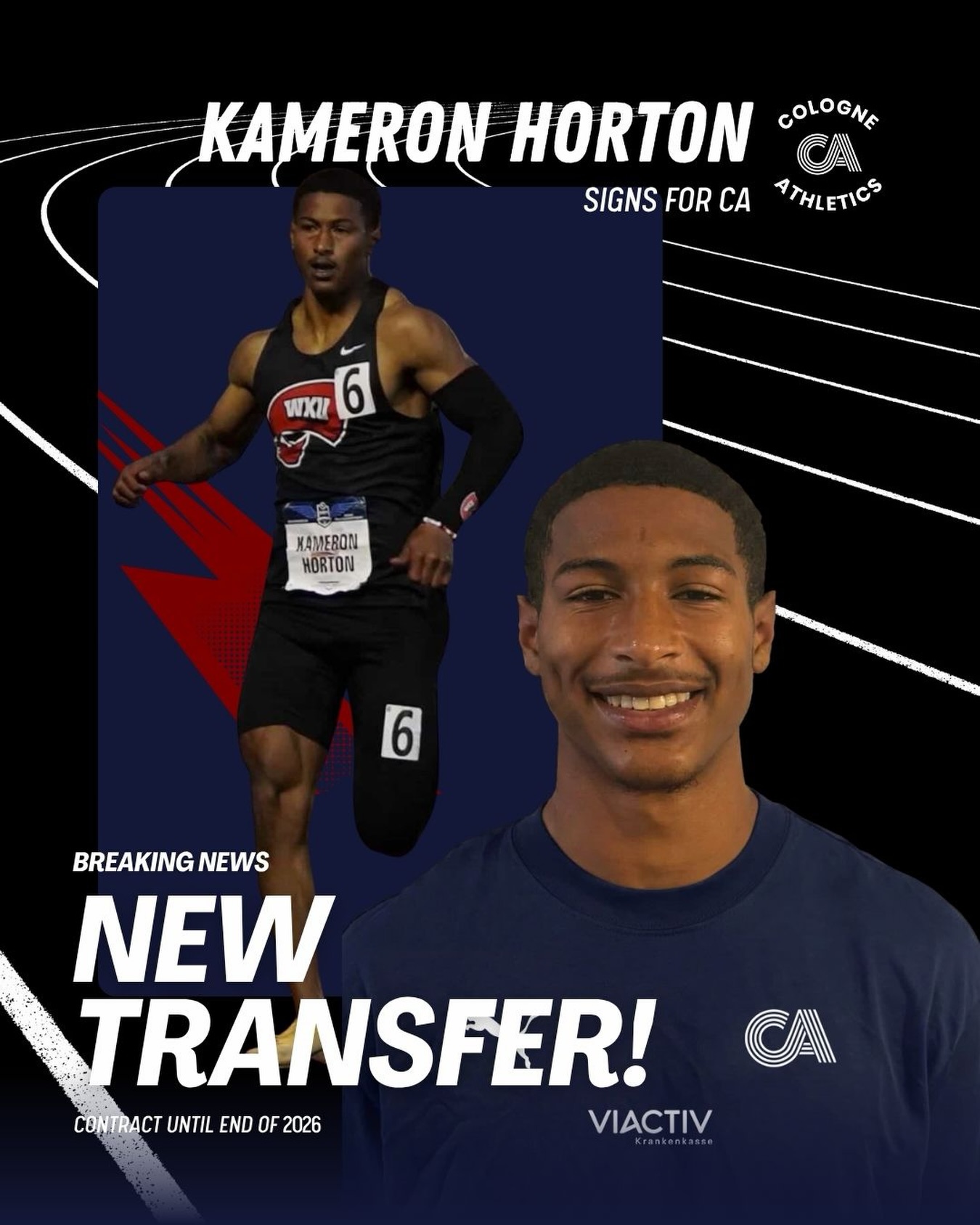 Welcome to the team Kameron! 🥳🩶💙
Zu seiner Vorstellung ⬇️
Name: Kameron Horton
Jahrgang: 2005
Disziplin: 100m & 200m
PBs: 10,11s & 20,29s
Saisonziel: Deutsche Meisterschaften mit neuer PB
Seine Lieblingstrainingseinheit: Speed- und Techniktraining
Sein Coach wird sein: @verotheill
Wir freuen uns sehr dich bei uns zu begrüßen! Auf eine erfolgreiche Zusammenarbeit und Saison! 💪
#teamCA #transfer #trackandfield