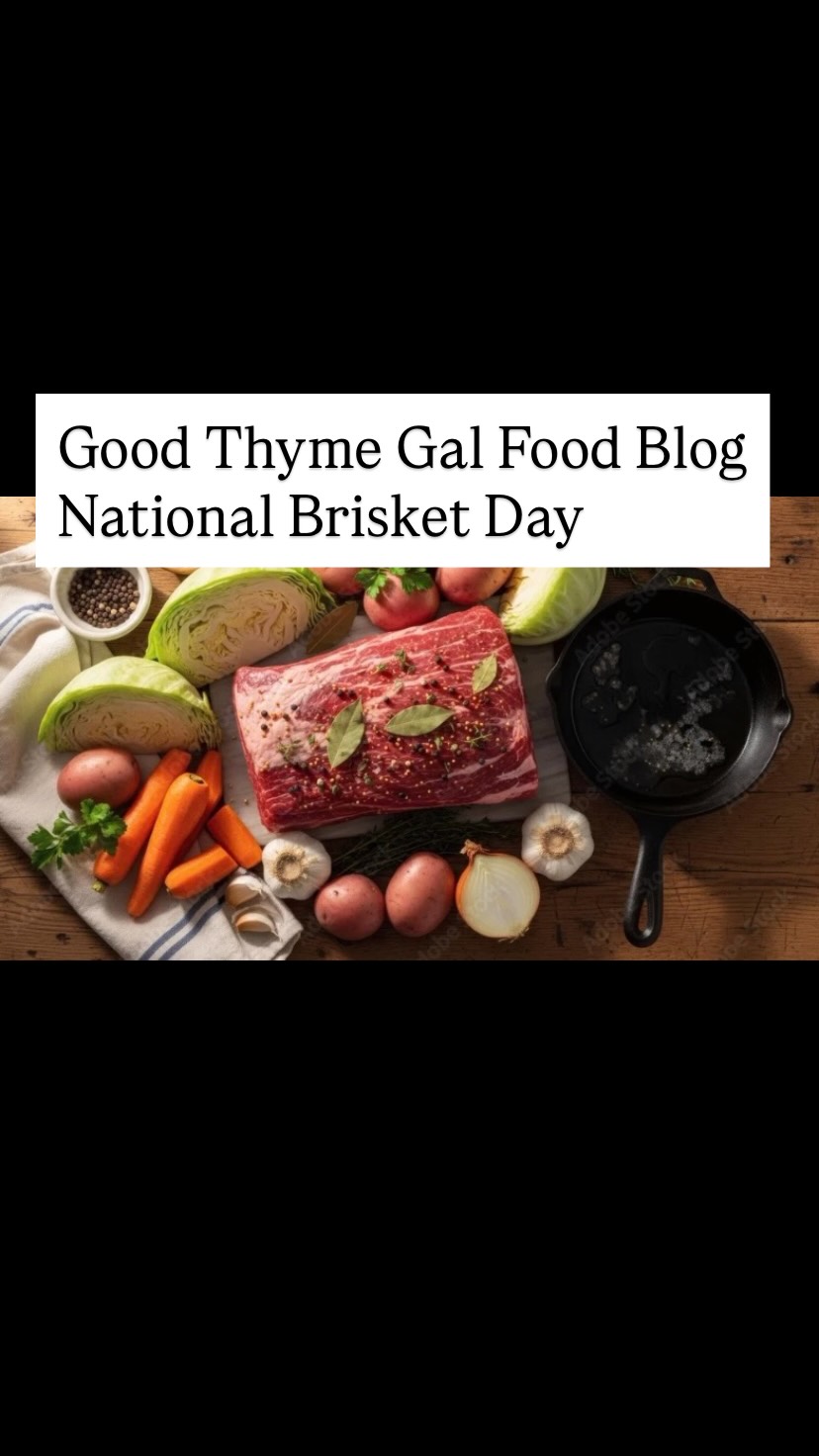 .
🧄 Why National Brisket Day Aligns with Good Thyme Gal Values
Here’s why brisket deserves a cozy seat at the Good Thyme Gal table:
✅ Equitable – It’s a tougher, less expensive cut that becomes rich and tender when slow-cooked.
✅ Low-Waste – Leftovers reheat beautifully and can be used in sandwiches, tacos, hash, and more.
✅ Community-Centered – Brisket is best when shared, making it ideal for gatherings.
✅ Comforting & Flexible – Whether braised, roasted, or slow-cooked, brisket is unfussy and forgiving.
And while it’s often associated with meat-forward meals, we’re all about balance, serve brisket alongside fresh greens, seasonal veg, and grains for a plate that’s both grounding and feel-good.
-
#goodthymegal #foodcommunity #foodiecommunity #bakingtips