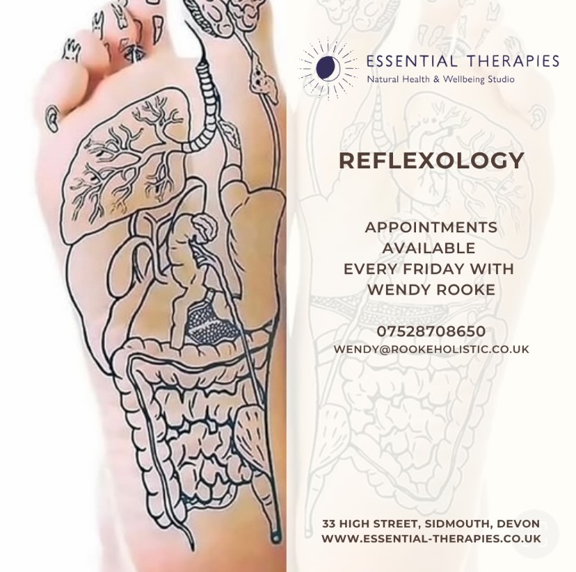 Wendy has over a decade of experience as a holistic therapist, practicing both reflexology and Qigong.
These wonderful rejuvenating treatments are available every Friday at Essential Therapies.
Please contact Wendy directly to book your appointment.
wendy@rookeholistic.co.uk
07528708650
#sidmouthreflexology #reflexology #sidmouth #eastdevon