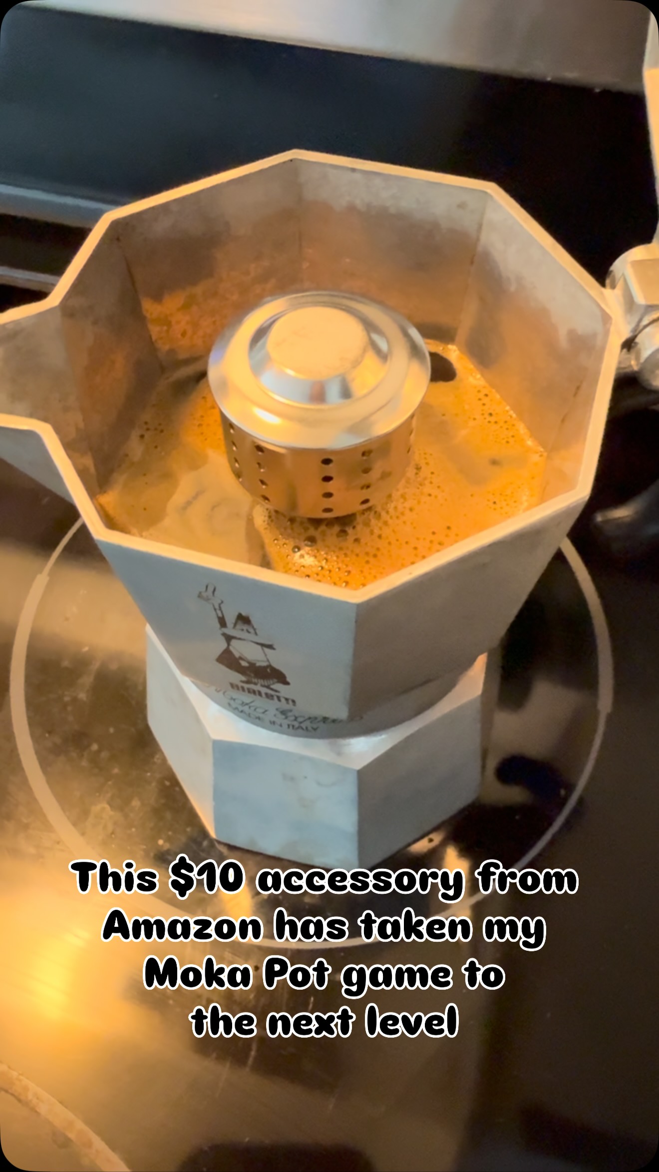 This accessory from Amazon gives your Moka Pot crema super powers! I was skeptical but now wouldn’t use my Moka without it! It WAS $10, but seems it went up a little. https://a.co/d/0cvw8Gp4 #mokapot #espresso #coffeeaccessories
