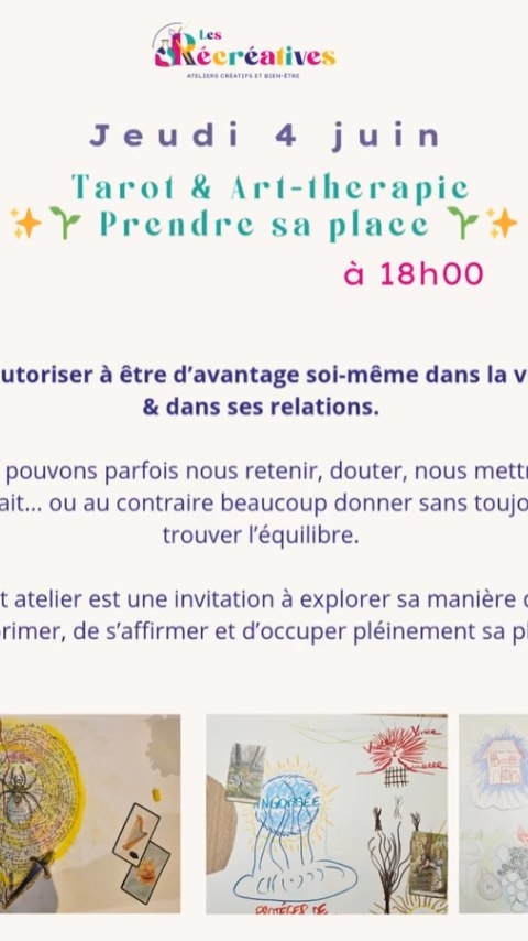 🖌Jeudi 4 juin à 18h, on te propose un atelier bien-être original !
Une séance qui allie tarot, expression et créativité !✨
Alors ça te tente ?
📆Réserve sur notre site directement sur la page "Ateliers encadrés"