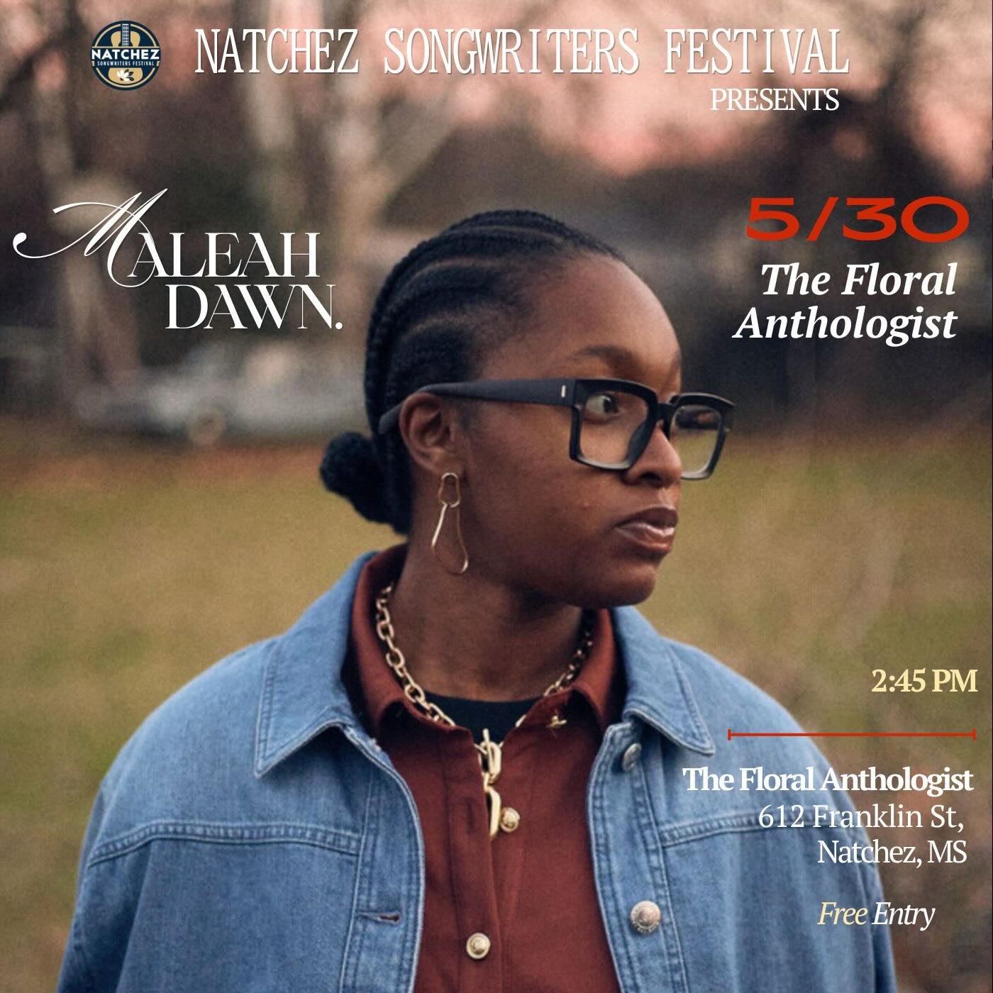 Natchez, I’ll see you Saturday 🫶🏾 for the Songwriters Festival! Singing a few of my newer songs & the ones you love #MaleahDAWN #singersongwriter #natchezms