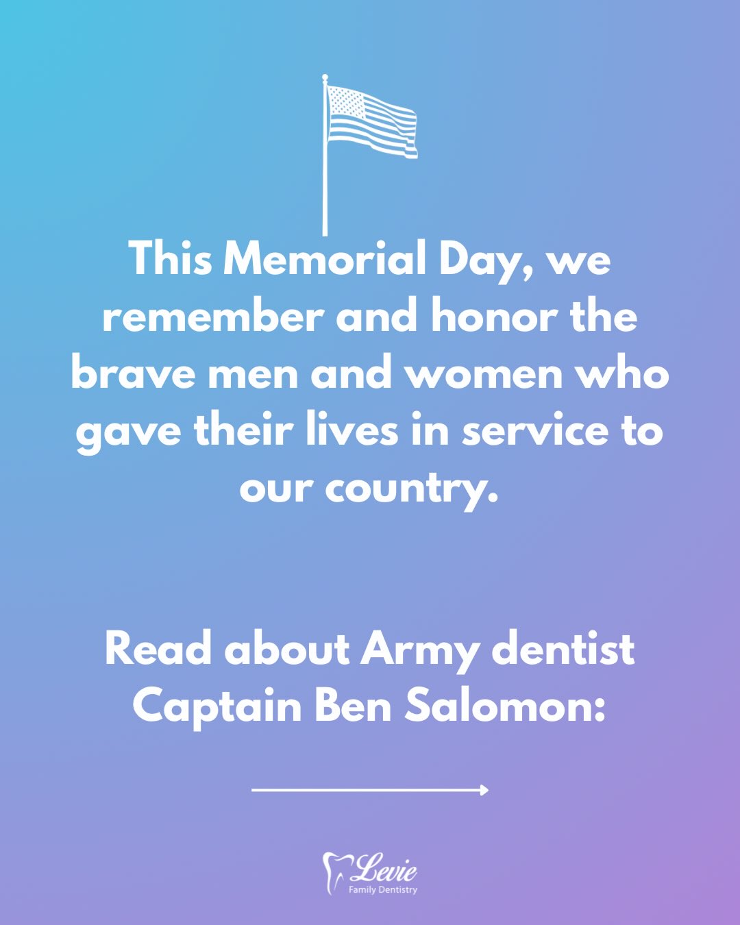 In honor of Memorial Day, we remember and thank the brave men and women who gave their lives in service to our country. Today we want to highlight Captain Ben Salomon, an Army dentist who sacrificed his life protecting wounded soldiers during World War II.
Their courage, service, and sacrifice will never be forgotten. 🇺🇸
Read more: https://www.nationalww2museum.org/war/articles/benjamin-salomons-medal-honor?utm_source=chatgpt.com