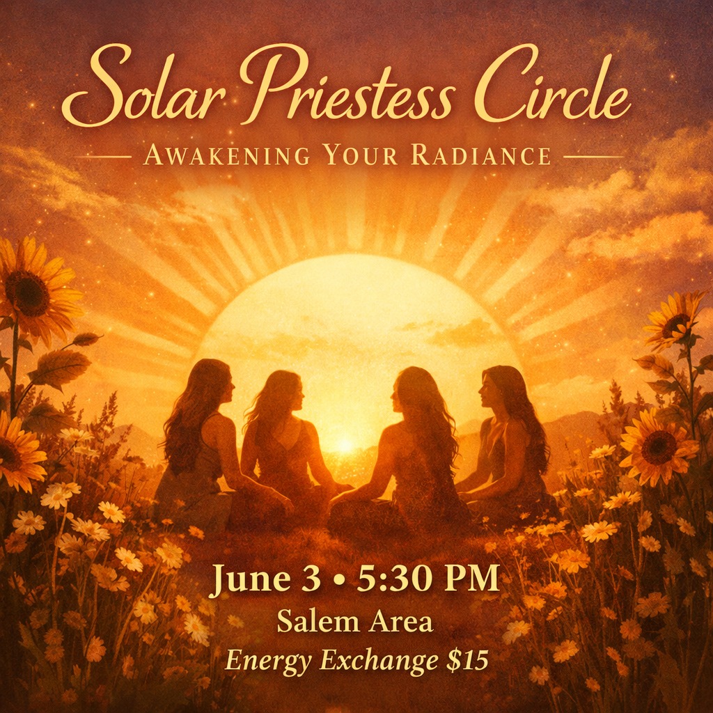 ☀️ Just one week until we gather for our Solar Priestess Circle ☀️
As we move toward the radiant energy of summer, this evening will be an opportunity to slow down, reconnect with yourself, and remember the light you carry within.
Together we’ll gather in sacred circle for:
✨ Guided meditation
✨ Candle ritual
✨ Releasing what dims our light
✨ Solar Priestess anointing ritual
✨ Connection & sisterhood
This circle is for the woman who is ready to:
🌞 take up space
🌞 reconnect with her radiance
🌞 be witnessed in community
🌞 honor herself as she is
📅 Wednesday, June 3
⏰ 5:30 PM
💫 Energy Exchange: $15
After circle, those who wish are invited to stay for snacks and connection time together. Feel free to bring a snack to share.
✨ Please note: I do have pets in my home for anyone with allergies.
I’m so looking forward to gathering with you all. ☀️
DM to RSVP