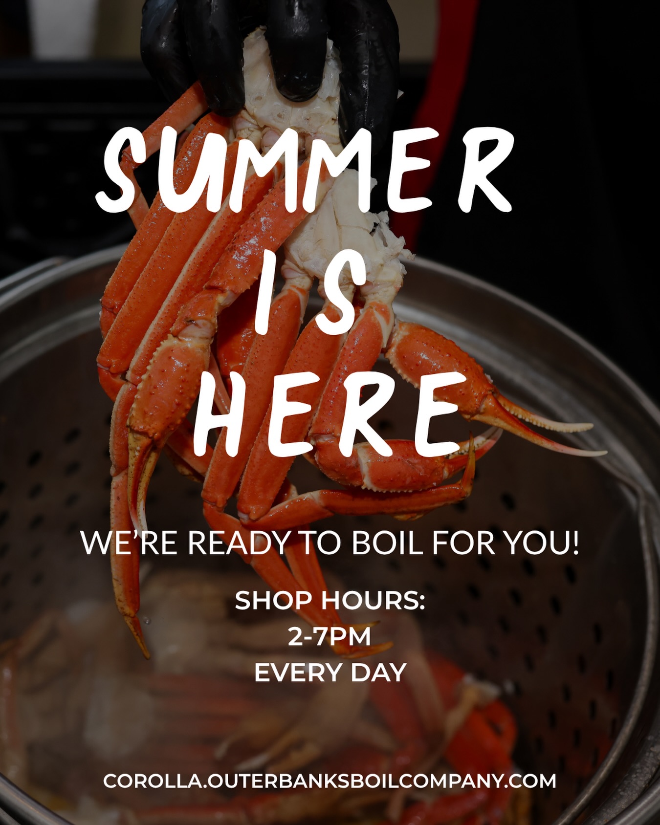 Summer is back in full swing and we’re ready to get the boils rolling!
Call or head online to pre-order a To Go or a Catering Experience with us… we’re open EVERY DAY 2-7!!!