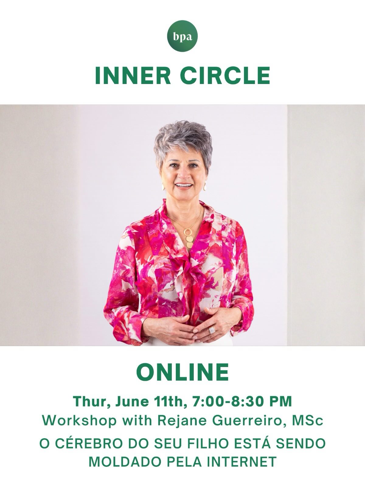 Learn how to protect, rebalance, and guide your child based on neuroscience, in a practical and conflict-free way.
In this workshop, participants receive strategic training in applied neurobiology to help reverse the impacts of excessive screen use on child and adolescent development.
Every thought, emotion, and reaction shapes how you show up as a parent.
During the event, participants will have access to:
ā Scientific knowledge with neuroimaging analyses showing brain changes caused by digital addiction.
ā Mapping of future risks, such as depression, anxiety, social phobia, and impacts on professional life.
ā Cognitive customization tools with NBIĀ®ļø, helping parents understand their childrenās learning styles and reduce conflicts.
ā Practical communication strategies to strengthen family connection and reduce resistance from young people.
ā An immediate action plan with simple steps to reorganize the family environment and create a healthy balance in screen time.
š
June 11th: Workshop O CƩrebro do Seu Filho EstƔ Sendo Moldado Pela Internet
ā° 7:00ā8:30 PM
š Save your spot now, LINK IN BIO š
Rejane Guerreiro, MSc, is a psychologist, specialist in applied neuroscience, and founder of the BeINg NeuroCreative Center.
She has worked for over 20 years in neuroleadership and human development. Today, she dedicates herself to helping families restore their childrenās brain health and connection in the digital age.
Rejane Guerreiro, MSc
@rejaneguerreiromsc
https://beingneurocreative.com/
Letās build meaningful connections and grow together, one conversation at a time.
.
.
.
#ConsciousParenting #ScreenTime #DigitalWellness #Neuroscience #ChildDevelopment
