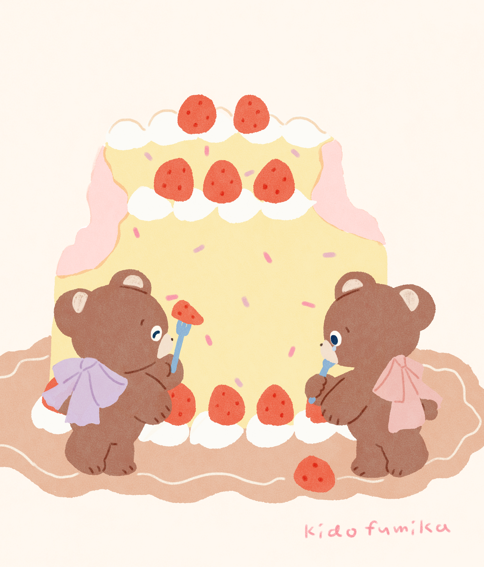 .
.
つらいも悲しいも、ぜんぶぜんぶ、はんぶんこ 🍰 🍰
.
.
.
nyam nyams
🧸(paku)& 🧸(hagu)
#illustration #illust #ill #くま #イラスト#ケーキ#どうぶつ#絵本#cake
#bear