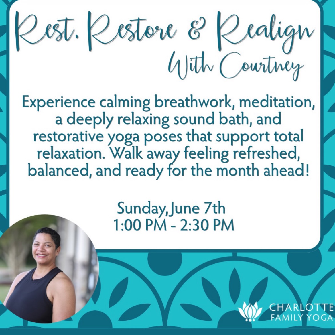 Reset, Restore & Realign is a workshop designed to help you unwind, de-stress, and reset your body and mind.
Experience calming breathwork, meditation, a deeply relaxing sound bath, and restorative yoga poses that support total relaxation. Walk away feeling refreshed, balanced, and ready for the month ahead.
Click link in bio to sign up today.
#blackyogateacherclt #soundbath #meditation