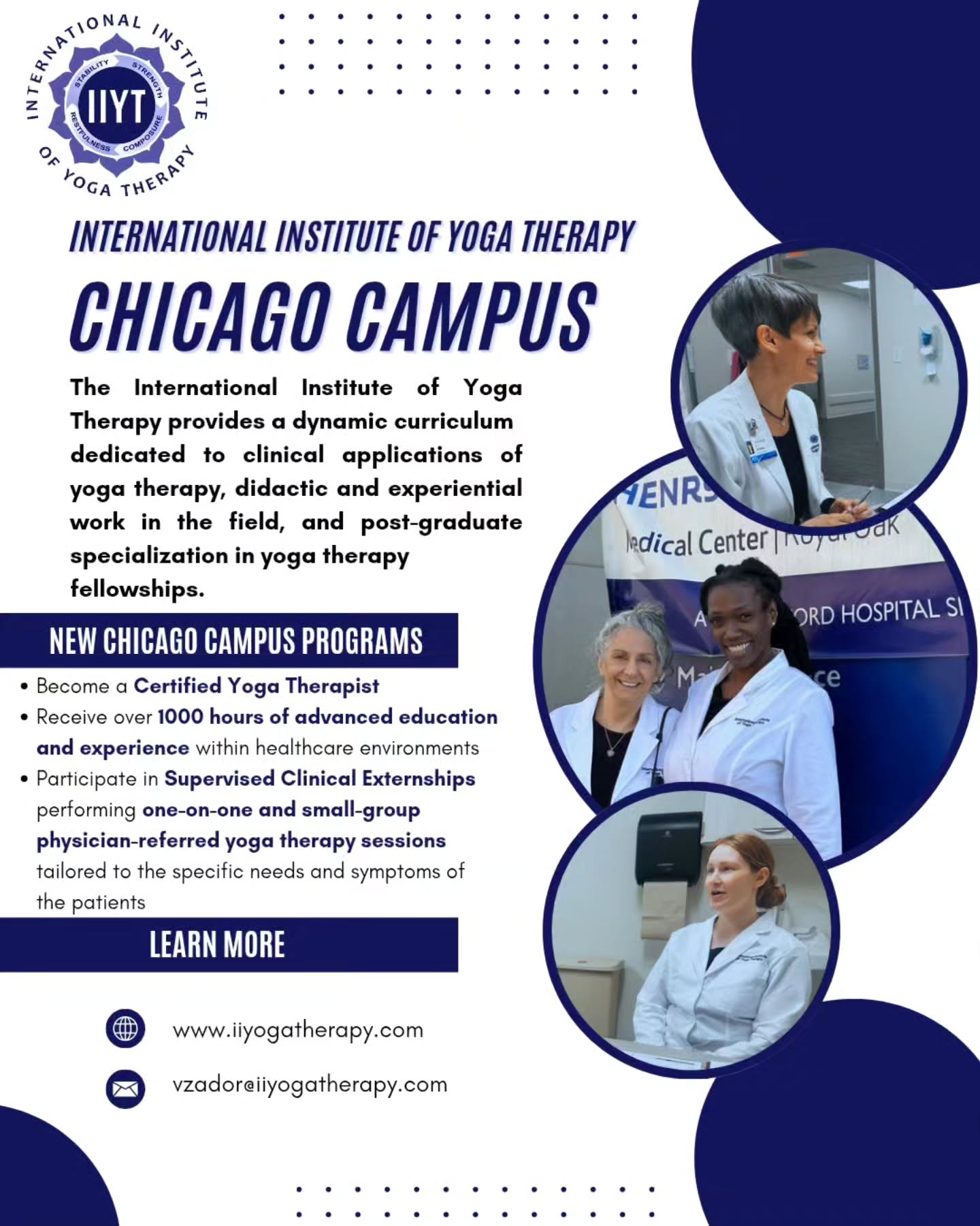 The International Institute of Yoga Therapy has served the Michigan area for two decades as an advanced program of study dedicated in the clinical applications of yoga therapy and research. Graduates of our program are eligible to become Certified Yoga Therapists and receive didactic education and clinical experience delivered both onsite and virtually within IIYT’s affiliated teaching hospitals.
We are excited to announce that we will begin offering all of our programming at our *NEW* Chicago Campus starting in the Fall of 2027!
Be among the first certified yoga therapists in Chicago to provide yoga therapy within clinical environments. You can learn more about our programming and apply on our website at iiyogatherapy.com!
#Yoga #YogaCommunity #YogaTherapy #IIYT