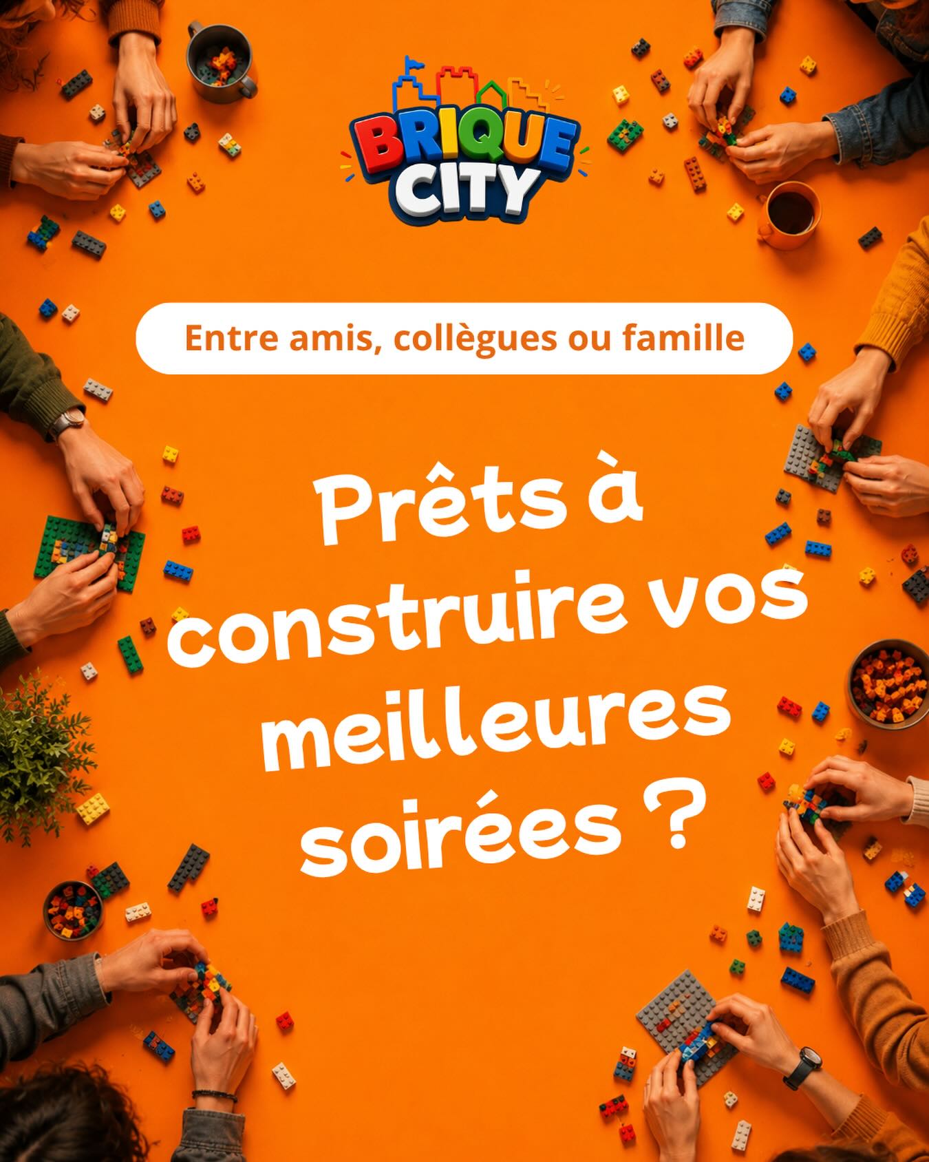 Le soir, Brique City se transforme.
Lumières tamisées, playlist lounge, snacks et des milliers de briques qui n’attendent que vous.
L’afterwork LEGO® c’est un concept unique en Calade, pensé entièrement pour les adultes qui veulent vivre quelque chose d’authentique et d’inattendu.
Construction libre, défis créatifs ou thème du mois, le choix vous appartient.
Et chaque mois le thème change. Parce qu’on sait très bien que vous reviendrez. 😄🧱
Deux formats selon vos envies :
🔓 Mode ouvert — pour rencontrer d’autres passionnés 🔒 Mode privatif — vous réservez l’espace entier rien que pour votre groupe
Entre collègues, entre amis ou en famille, les meilleurs souvenirs se construisent ensemble. ❤️
Informations & réservations en DM