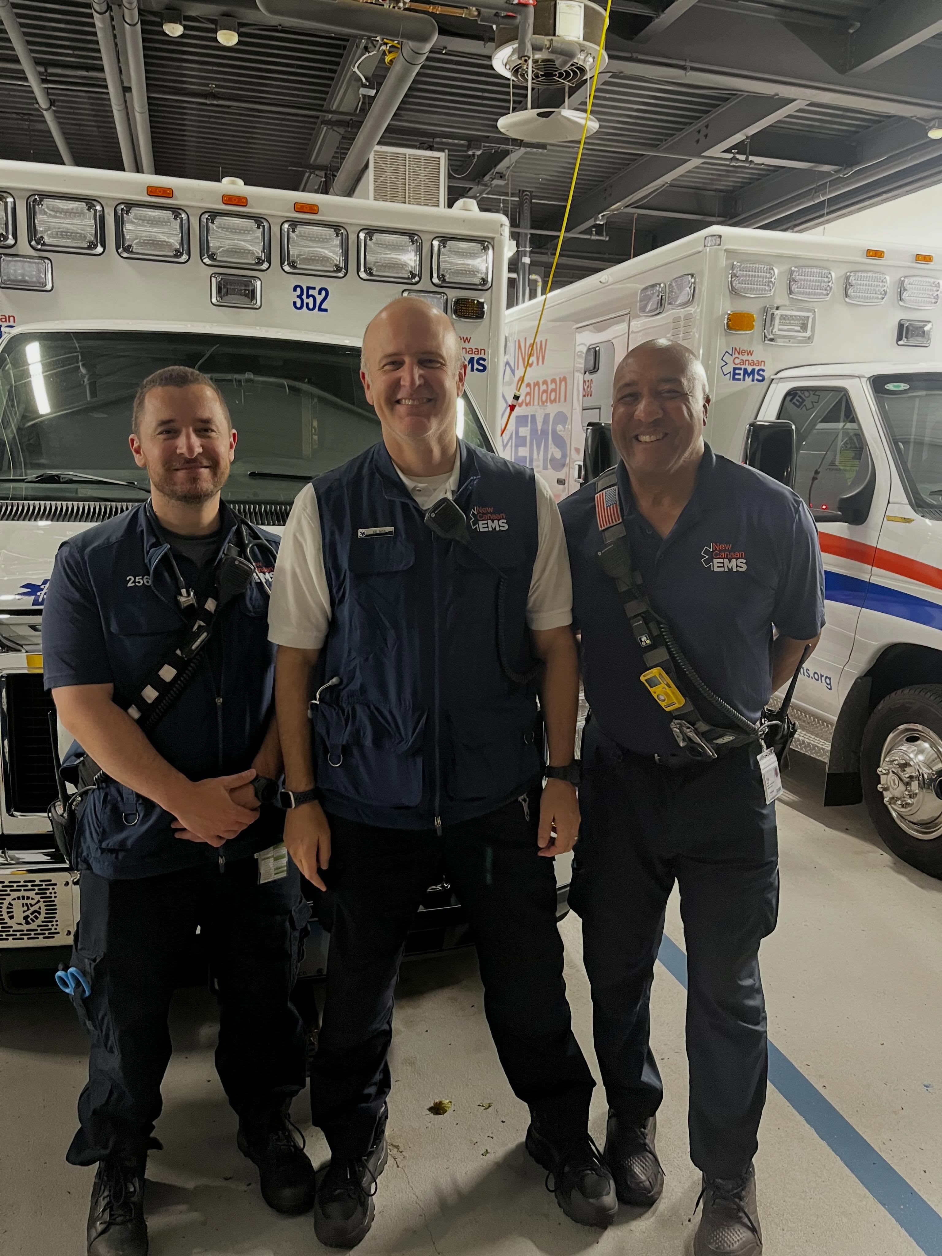 Congratulations to Ed Reis for going active with New Canaan EMS! Ed, your inquisitive nature and situational awareness make you an excellent EMT, and we are excited to have you at New Canaan EMS.
Prior to becoming an EMT, Ed had a bi-coastal career in tech. Ed and his family moved to New Canaan in 2019, and when not EMTing, you might find Ed refereeing a high school soccer game, playing drums in his band, or competing in a crossword puzzle tournament.
Welcome to the corps Ed, and thank you for your service to the New Canaan community!