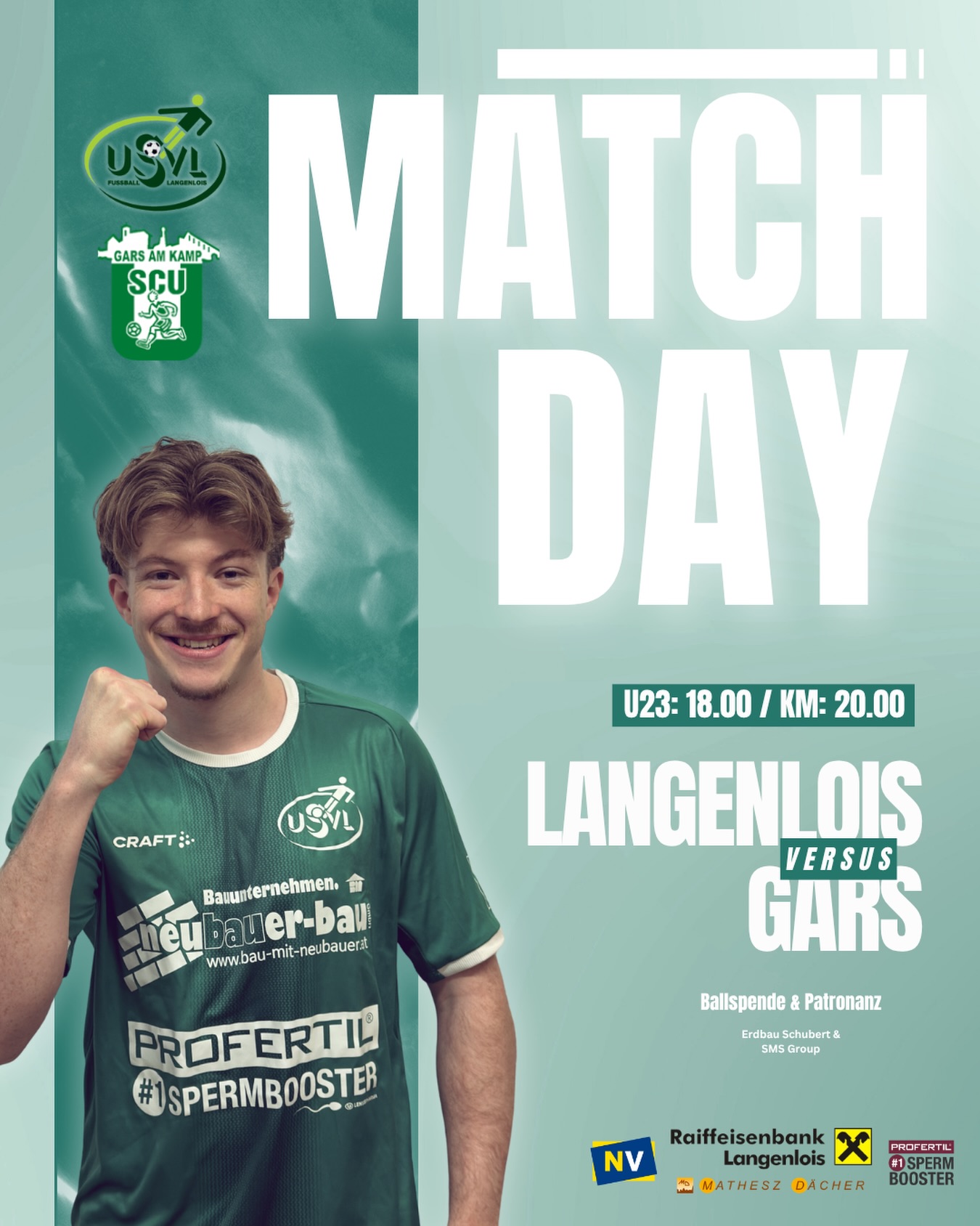 MATCHDAY! 💚🔥
Das Kamptal-Derby steht vor der Tür!
Heute ist der @scugars zu Gast in Langenlois. Die Saison geht in die entscheidende Phase und jedes Spiel kann den Unterschied machen. Unsere Jungs werden alles auf dem Platz lassen – jetzt brauchen wir euch auf den Rängen! 💪🏼⚽️
Kommt vorbei, unterstützt die Mannschaft und sorgt für echte Derby-Stimmung am Sportplatz. Wir brauchen euch. Seid dabei! 🔥
📍 Sportplatz Langenlois
🕕 U23: 18:00 Uhr
🕗 KM: 20:00 Uhr
#forzausvl #matchday #kamptalderby #derby #heimspiel