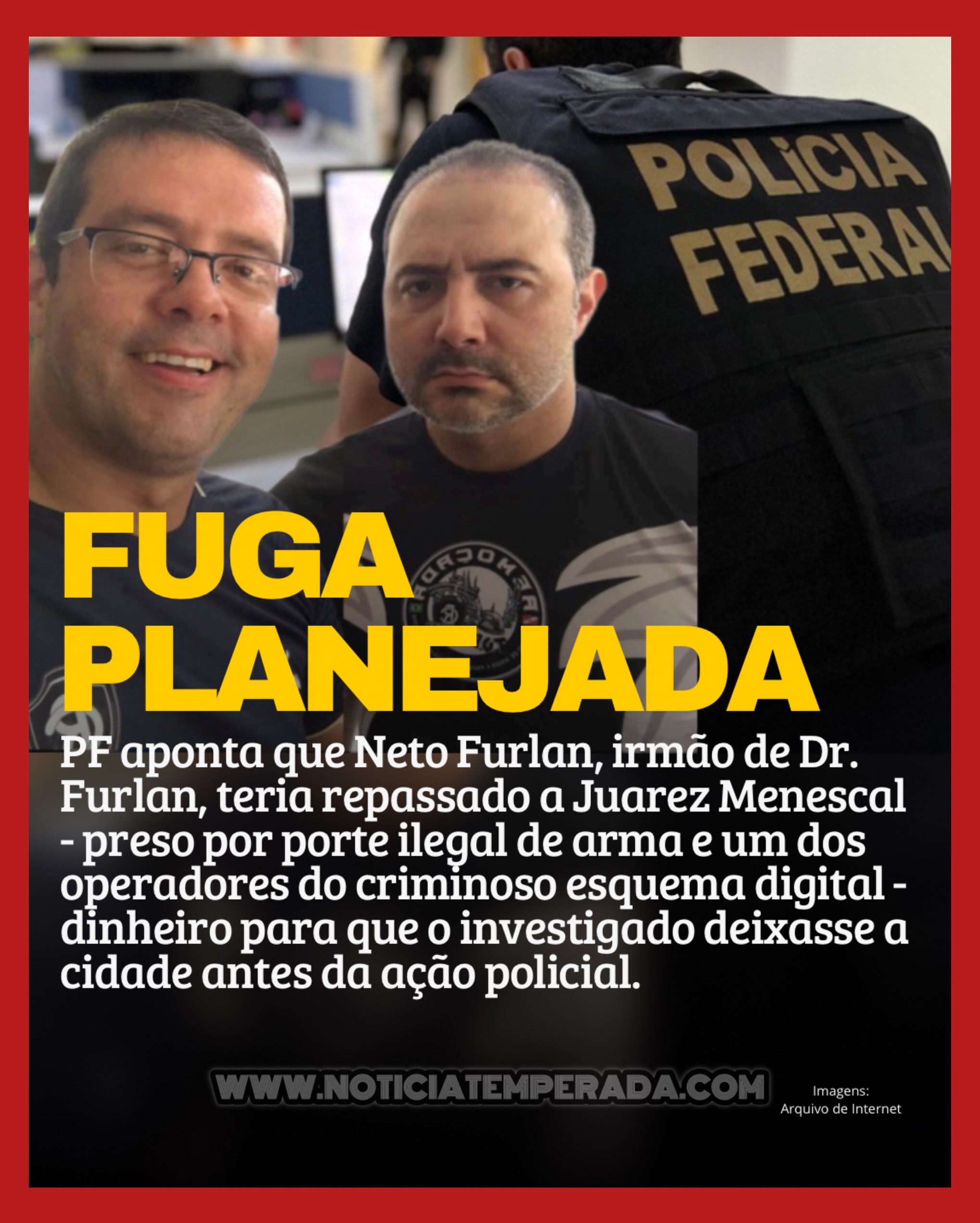 🔍 Novo inquérito da PF sobre vazamento na Operação Palanque Digital (AP)
Indícios apontam que alvos sabiam de buscas e apreensões antes do cumprimento das medidas. Uma investigada teria comentado sobre a ação no trabalho no dia 21/5. Também houve posts nas redes antecipando operação contra críticos ao governo.
📌 Outro ponto: Neto Furlan teria se encontrado com um investigado na véspera da operação e dado dinheiro para ele fugir da cidade.
⚖️ Justiça Eleitoral autorizou a abertura de inquérito para apurar a origem do vazamento, com quebra de sigilo e oitiva dos envolvidos. MP Eleitoral é favorável.
👉 Leia todas as informações em:
www.noticiatemperada.com
Link no story