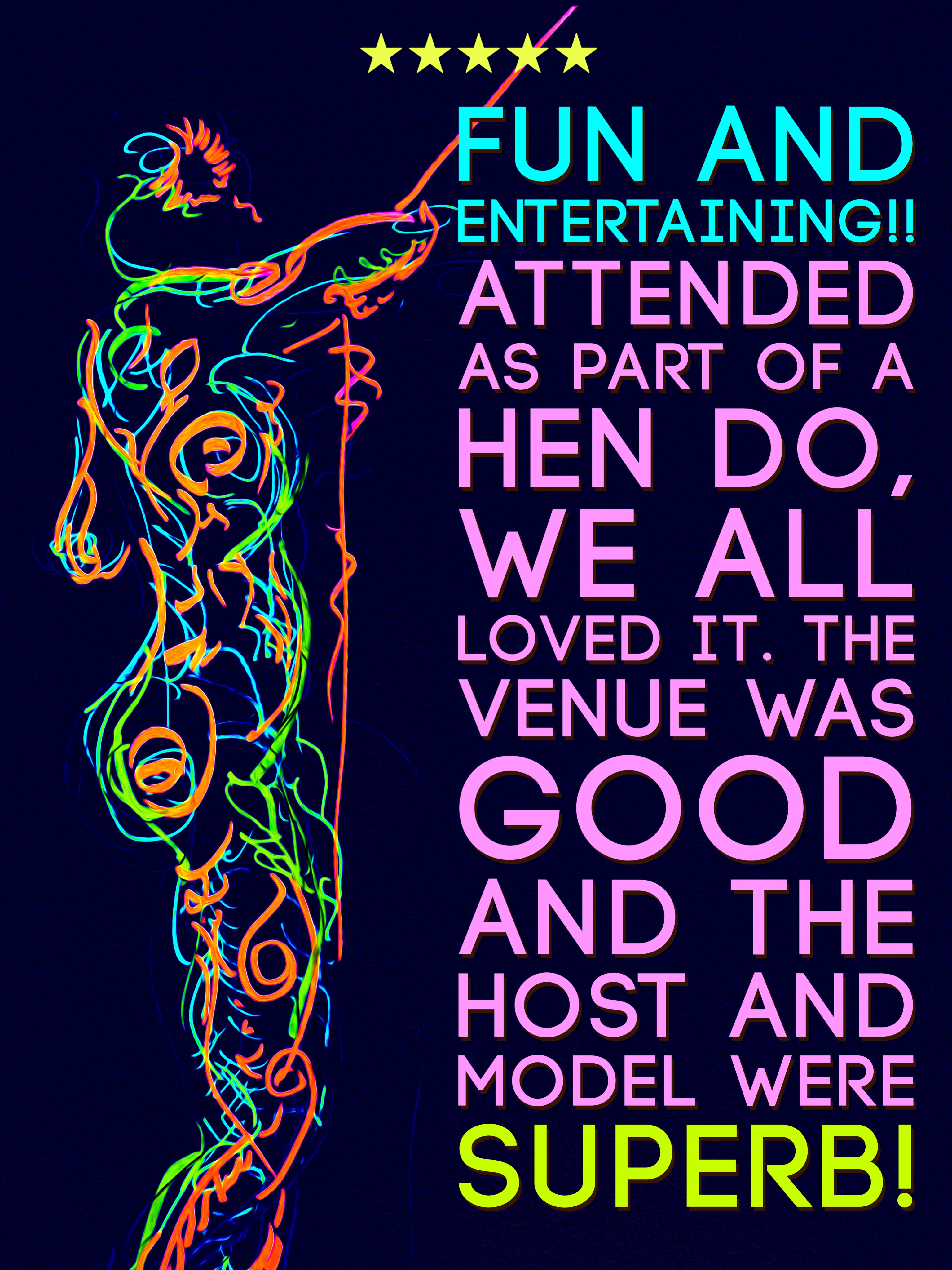 ⭐️⭐️⭐️⭐️⭐️
“Fun and entertaining!!” — thank you Jessie for the amazing 5 star review after joining us on the 18th May at our regular Saturday venue, @toulouse.london in Kennington ✨
Featuring the incredible Luka modelling for this session! 🎨🔥
We loved hosting your hen do and we’re so glad you all had such a great time!
We’re BACK this Saturday for more glowing neon chaos, amazing poses, music, drinks and art. Come join us and draw under UV lights with us 💜
Book tickets now at www.NeonNaked.com
#NeonNaked #LifeDrawingLondon #HenDoIdeas #UVArt #LondonEvents