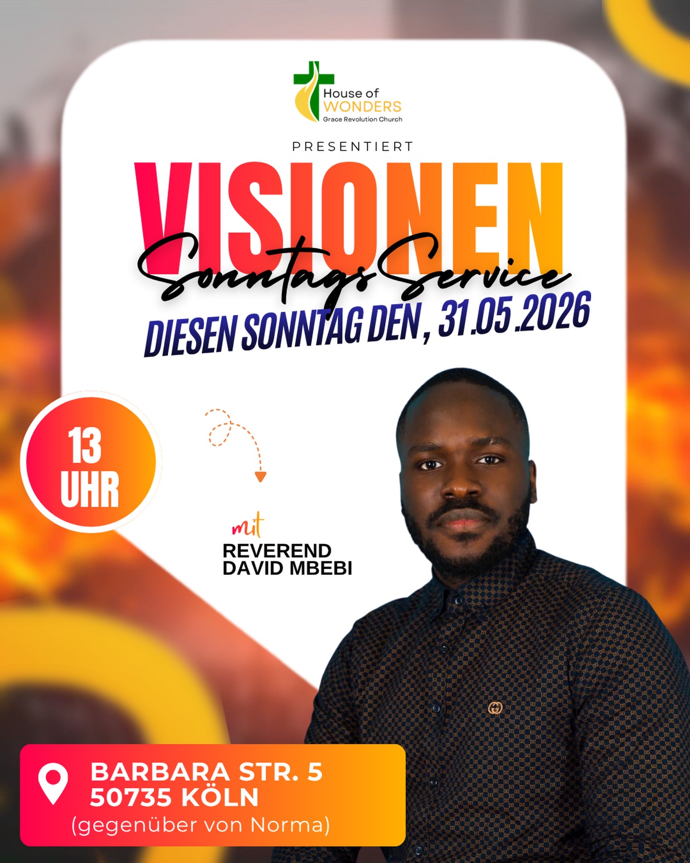 Nicht jede Vision kommt mit Klarheit.
Manche kommen zuerst als Unruhe.
Als inneres Ziehen.
Als Gefühl, dass mehr auf dich wartet.
Diesen Sonntag sprechen wir über
👁️ VISIONEN.
Wie erkennt man sie?
Wie trägt man sie?
Und warum verlieren so viele Menschen das, was sie einmal gesehen haben?
JETZT ANMELDEN: www.grchouseofwonders.org/
📅 Sonntag, 31.05.2026
⏰ 13:00 Uhr
📍 BIG CHURCH Köln
Dieser Gottesdienst wird Dinge in dir wachrufen, die du zu lange ignoriert hast.
