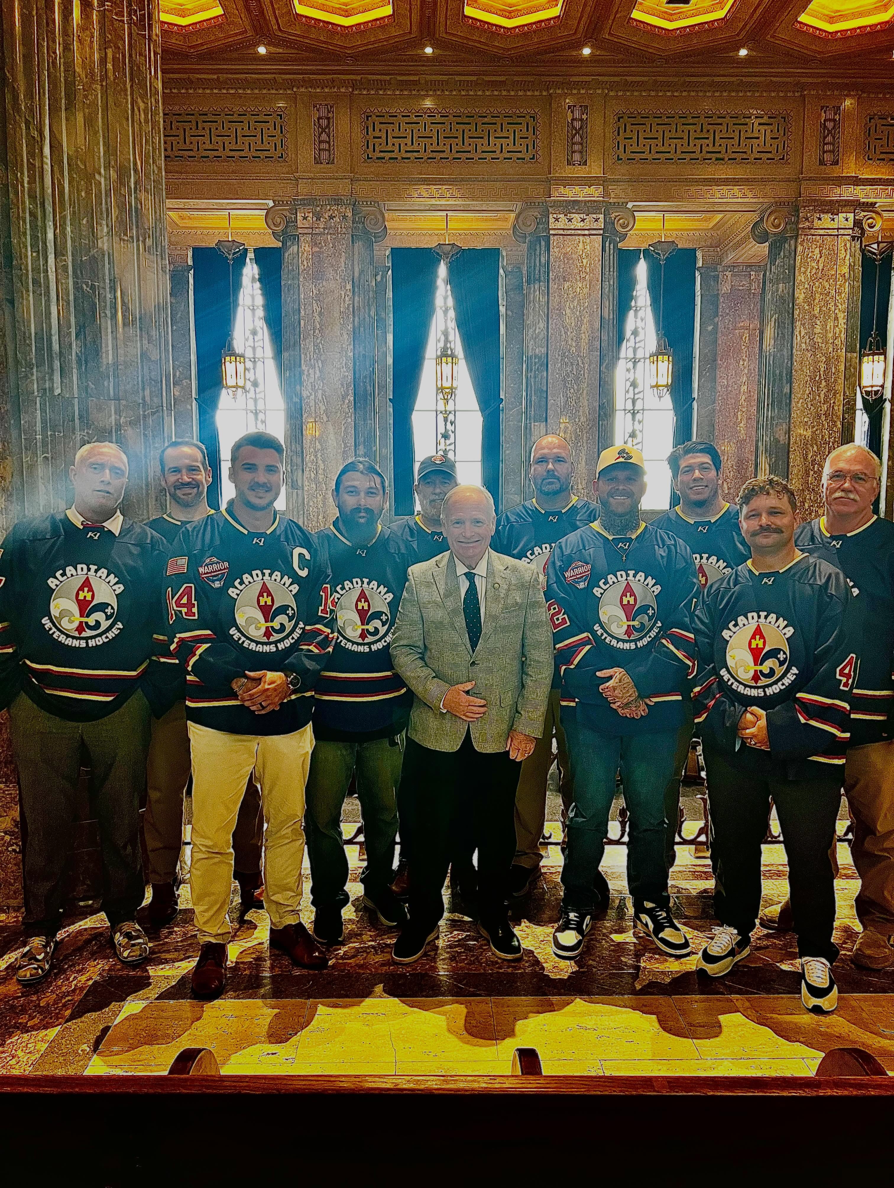 Today was an incredible honor for everyone involved with Acadiana Veterans Hockey. We were proudly recognized on the Senate floor at the Louisiana State Capitol by Senator Rick Edmonds for winning the Warrior National Championship this past April.
This recognition means so much more than a trophy. It represents the hard work, sacrifice, dedication, and selflessness that every veteran in our organization brings both on and off the ice.
We are proud to represent our community, our state, and most importantly our fellow veterans. Thank you to everyone who continues to support our mission of helping veterans heal and connect through the game of hockey.
From underdogs to National Champions, this team continues to prove what veterans are capable of when they stand together. 🇺🇸🏒⚜️
