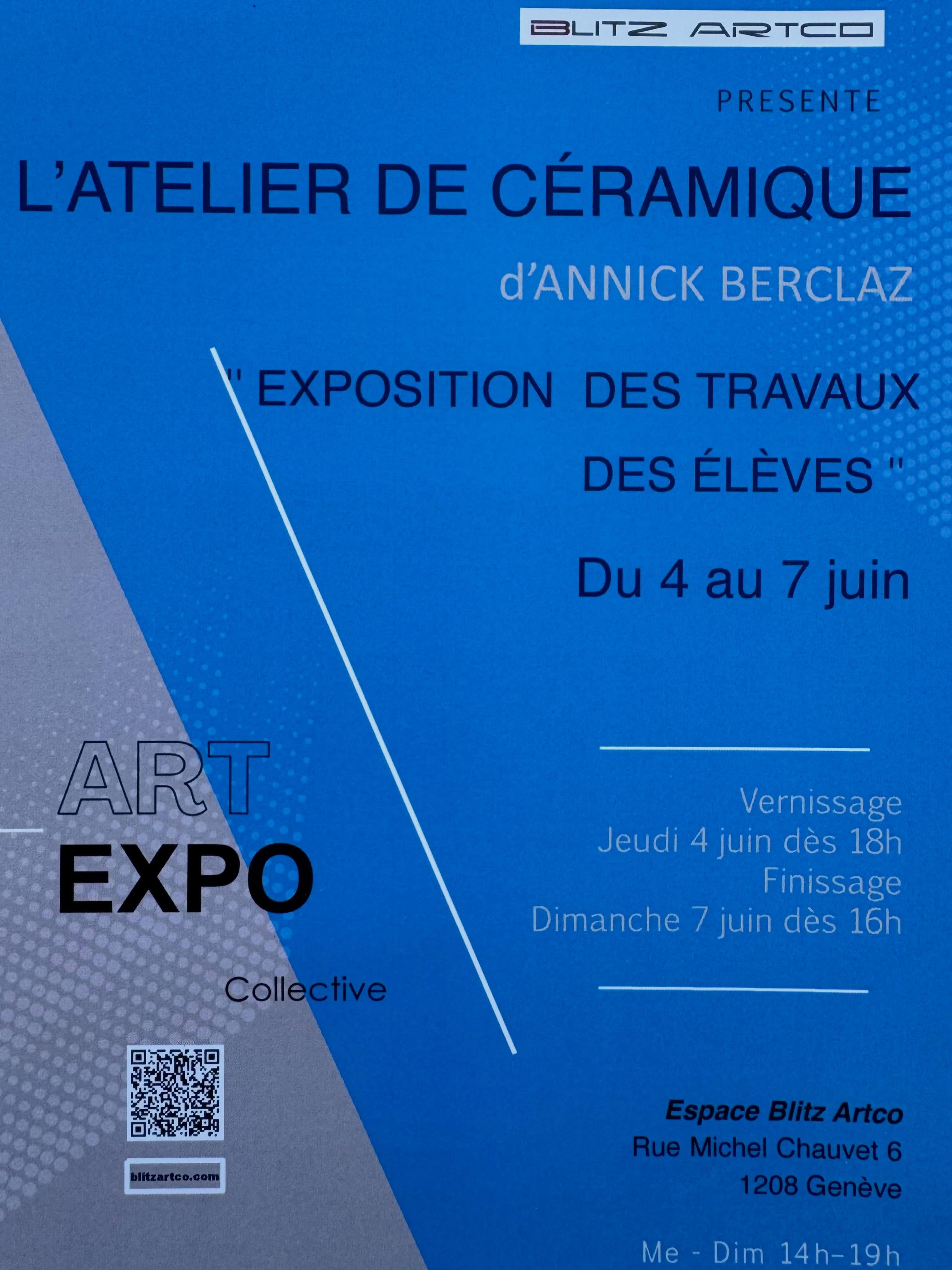 Avant l’été, j’ai proposé aux élèves qui fréquentent l’atelier d’exposer leurs créations réalisées dans le cadre de mes cours et pour fêter l’atelier de céramique que j’ai monté il y a maintenant 12 ans en tant qu’artiste indépendante.
Au plaisir de vous y rencontrer et pour admirer les travaux.
Exposition du 4 au 7 juin de 14h00 à 19h00.
Vernissage le 4 à 18h00 et finissage dimanche 7 de 16h00 à 19h00.