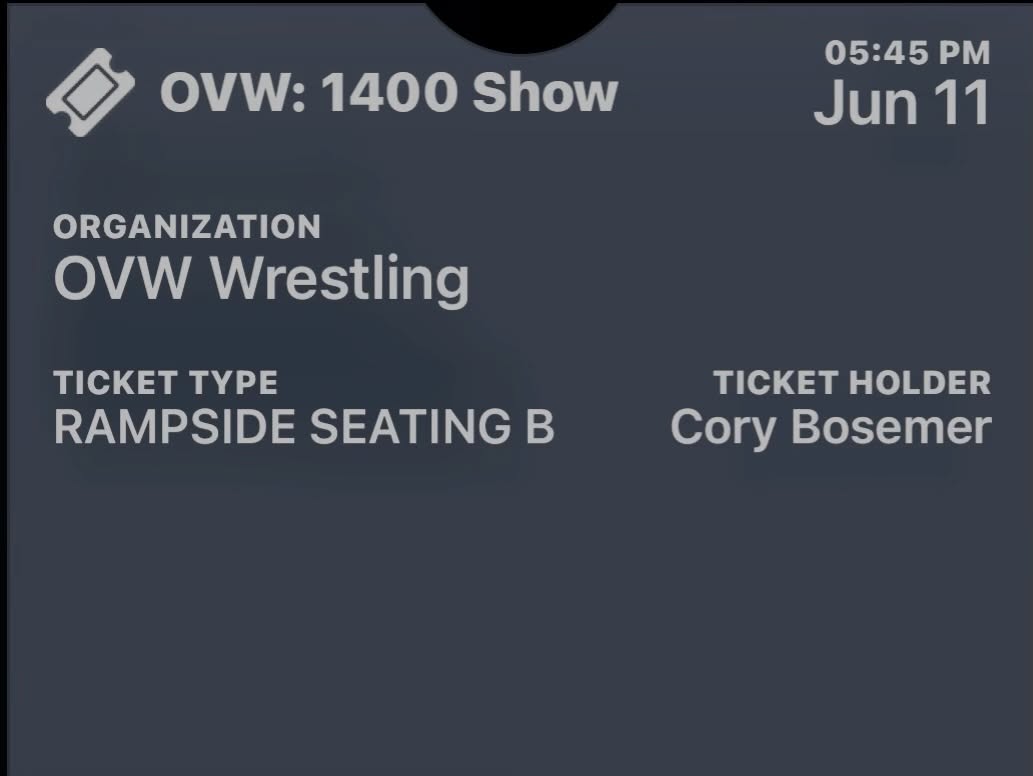Purchased the very last ramp side ticket for the 1400th episode of @ovwwrestling for me and my daughter. 🫡 💪 ✅