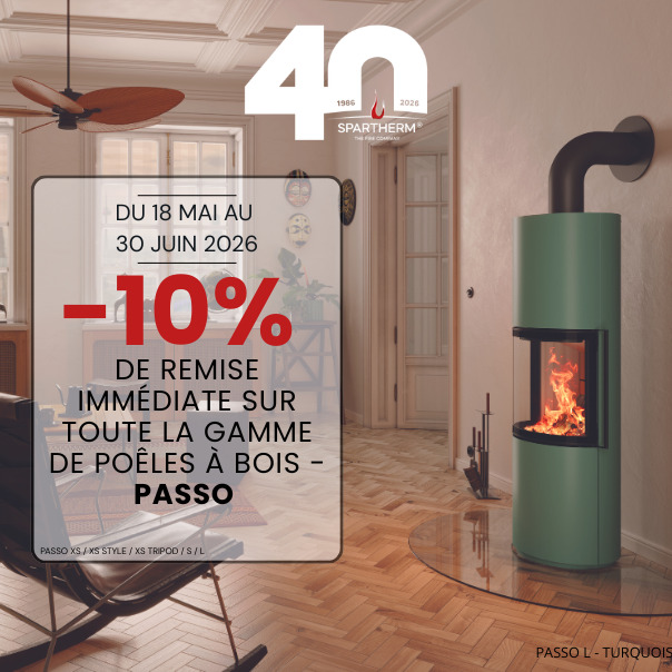 🔥 OFFRE LIMITÉE 🔥
Du 18 mai au 30 juin 2026, bénéficiez de -10 % sur la gamme de poêles à bois PASSO de Spartherm.
Alliance parfaite entre design contemporain et performance thermique, le PASSO s’intègre avec élégance dans tous les intérieurs. Disponible en plusieurs dimensions et 11 coloris pour une personnalisation sur mesure.
📍 Venez découvrir la gamme dans notre showroom.
#Spartherm #Passo #DesignIntérieur #ChauffageBois