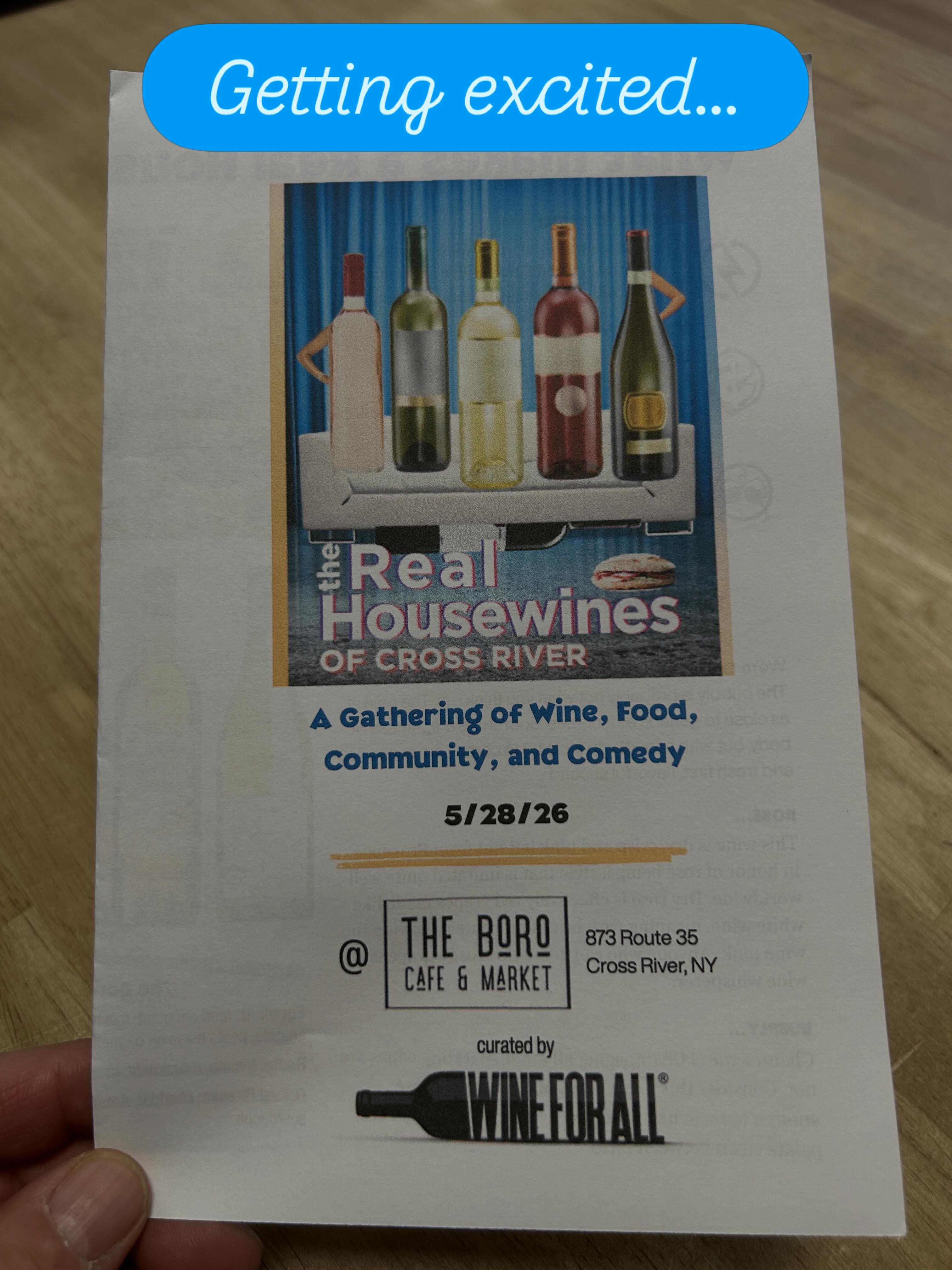 Wine and comedy — together again! “The Real Housewines” premieres this Thursday 5/28 at @theborocafe in Cross River, #Westchester.
Six wines, three paninis, zero drama, lots of laughs. And just a few seats left!
Tickets at wineforall dot com.