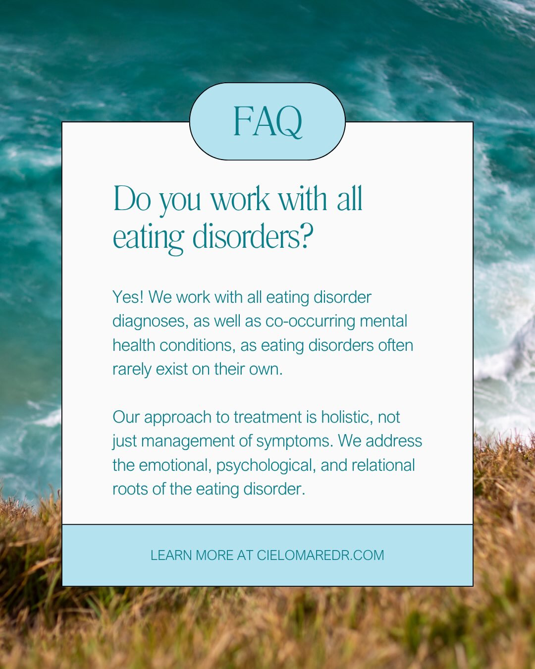 ⭐️ A bit about Cielomar Recovery!
We know the search for a trusted eating disorder treatment center can feel like a lot. We’re always here to answer any questions you may have, and we’re here to support you, wherever you’re at in the process!
You can reach us:
📞 (650) 750-6633
✉️ info@cielomaredr.com
💻 www.cielomaredr.com
🌁 Send us a DM on here!
#eatingdisorderrecovery #recoveryispossible #eatingdisordertreatment #sanfrancisco