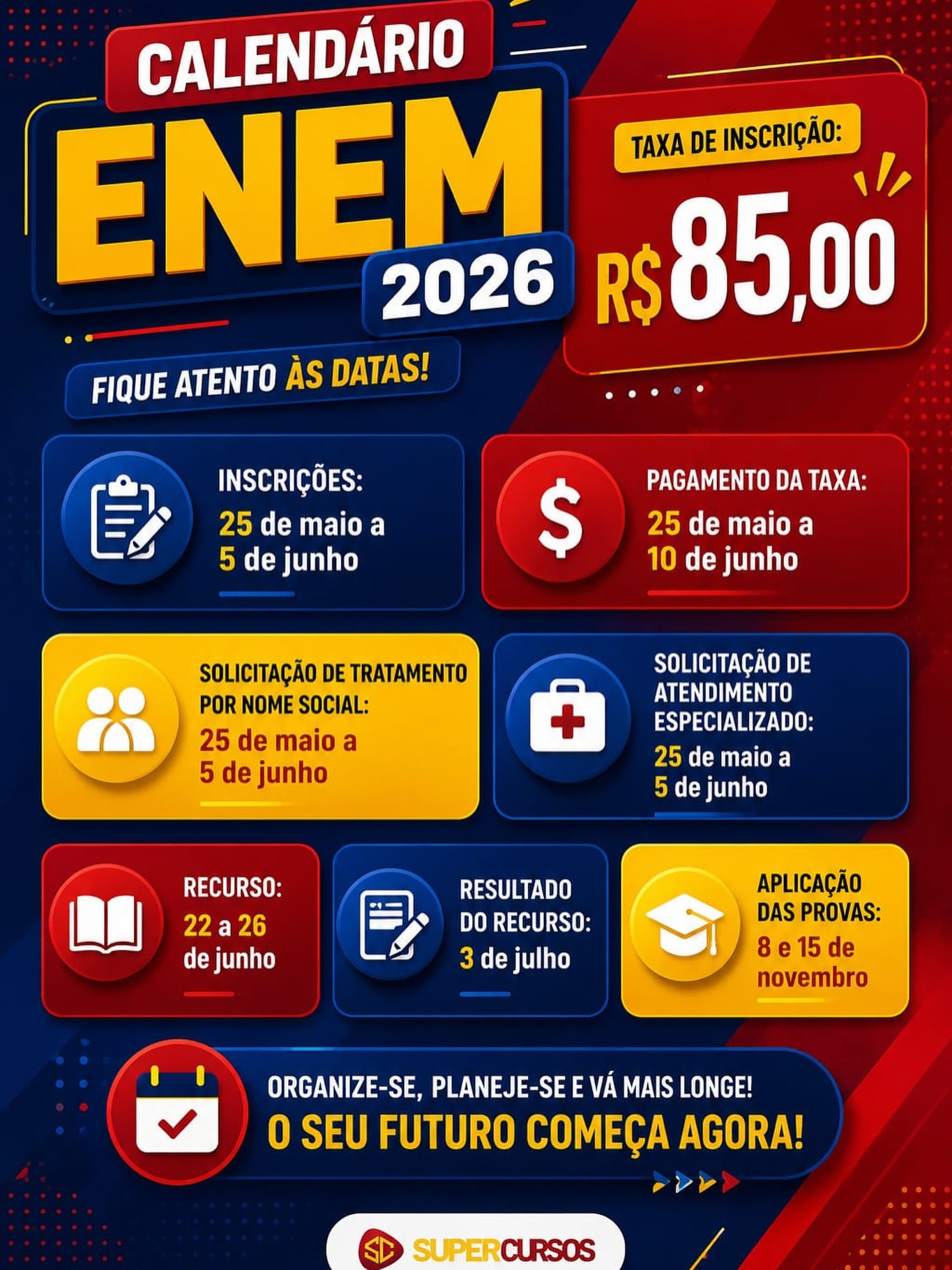 Já manda para aquele amigo que vai fazer o ENEM! Se liga para não perder o prazo !!! ⚠️😁
E uma dica de amigo: você que está no 1° ou 2° ano, já comece a fazer a prova do enem. Essa experiência irá ser um grande diferencial para sua evolução nos estudos até a aprovação ! ☺️🤝🏽